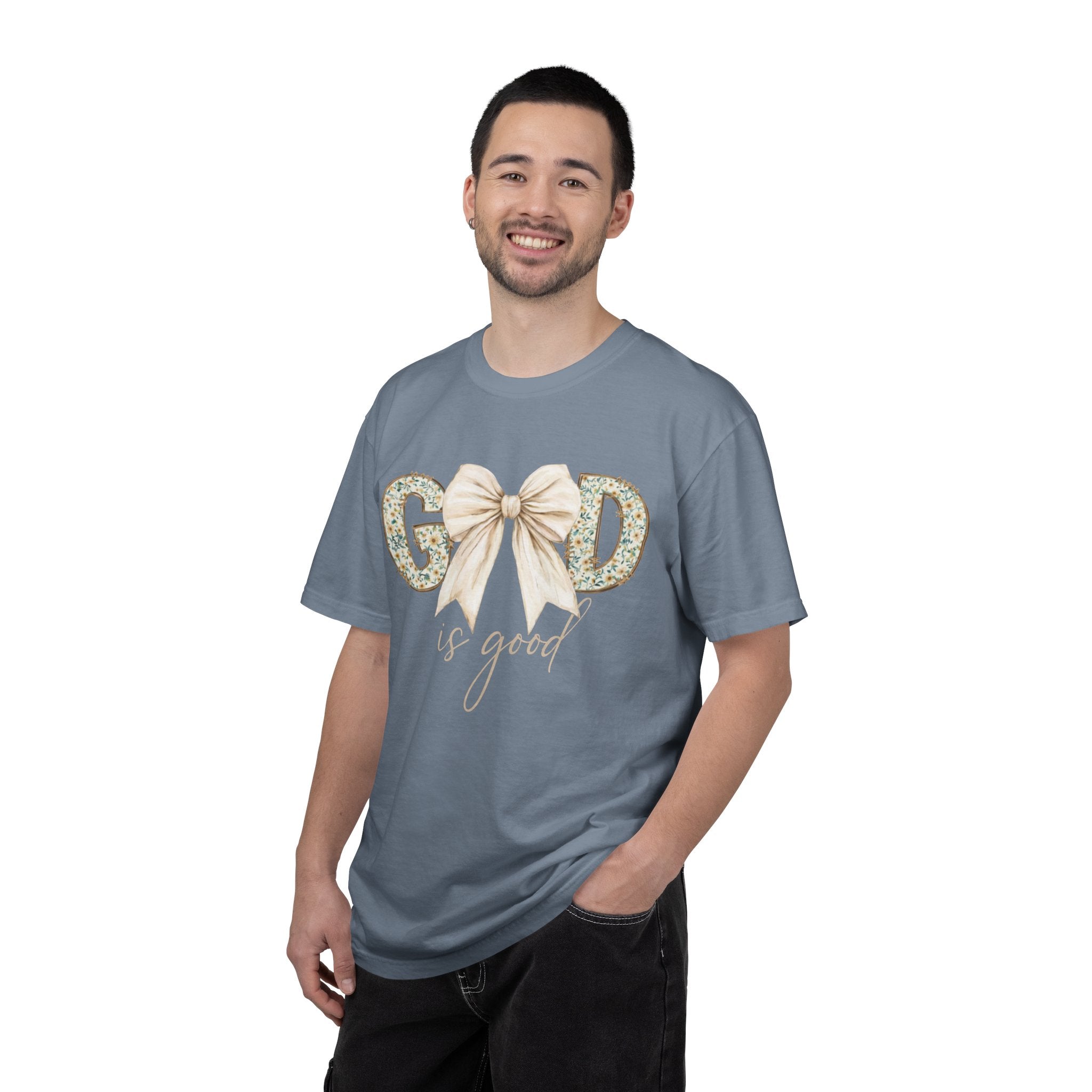T-Shirt — "God Is Good" Floral Bow Christian Tee
