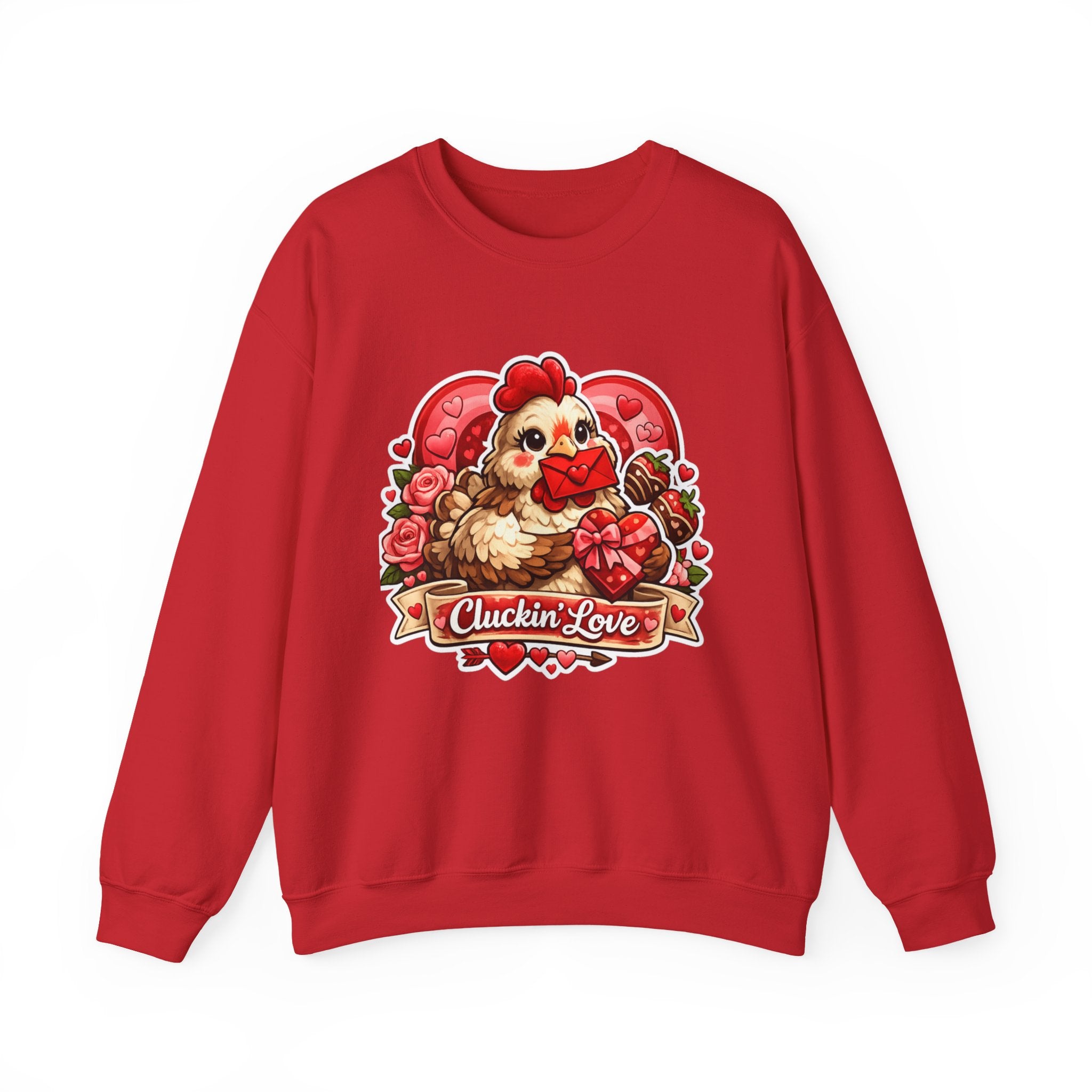 Crewneck Sweatshirt — "Cluckin' Love" Cute Chicken Valentine Design