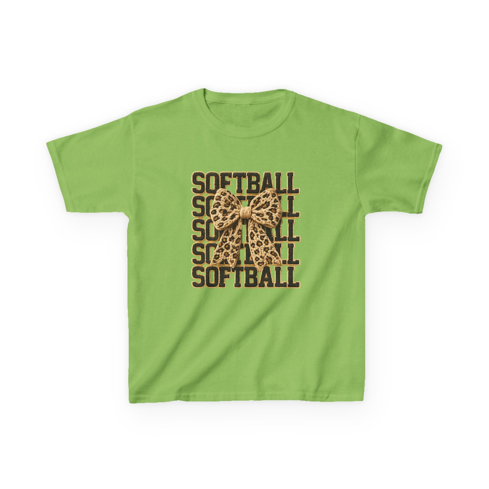 Kids Softball Tee — Leopard Bow Softball Graphic