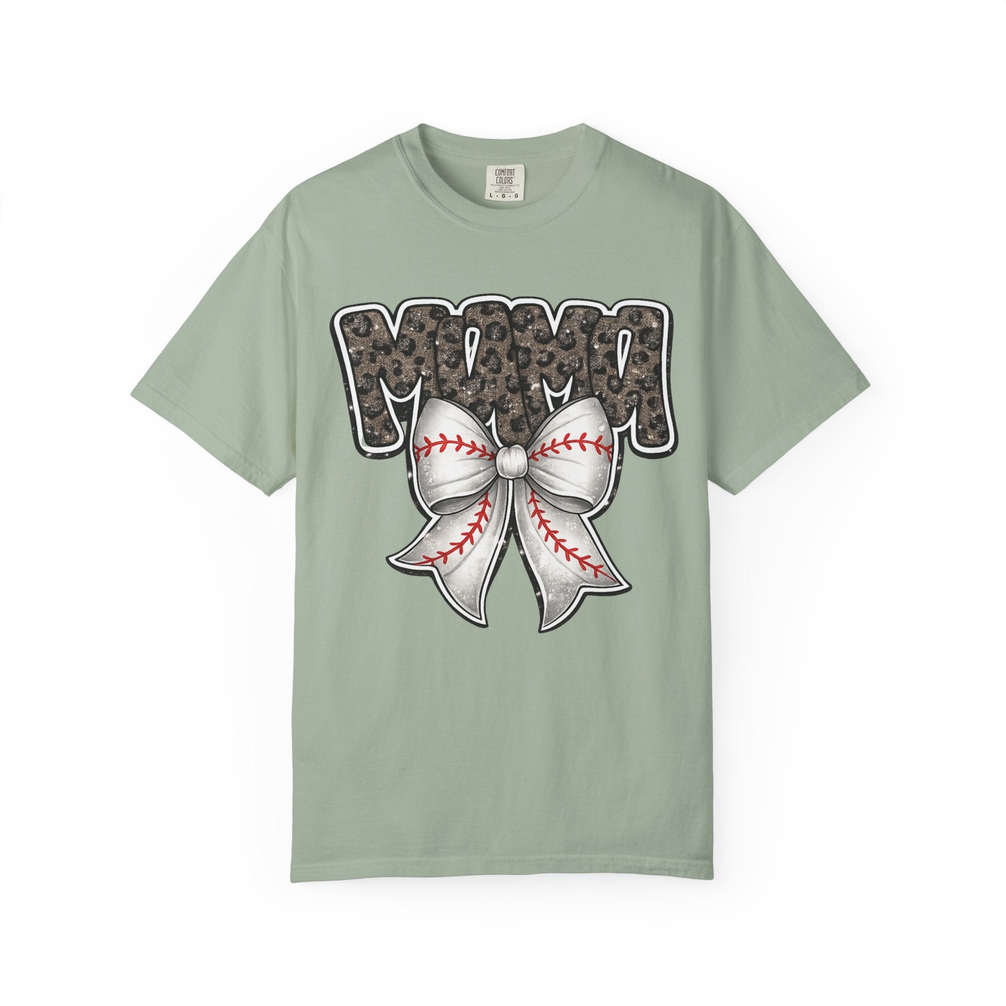 Baseball Mom T-Shirt — Camo Lettering with Baseball Bow