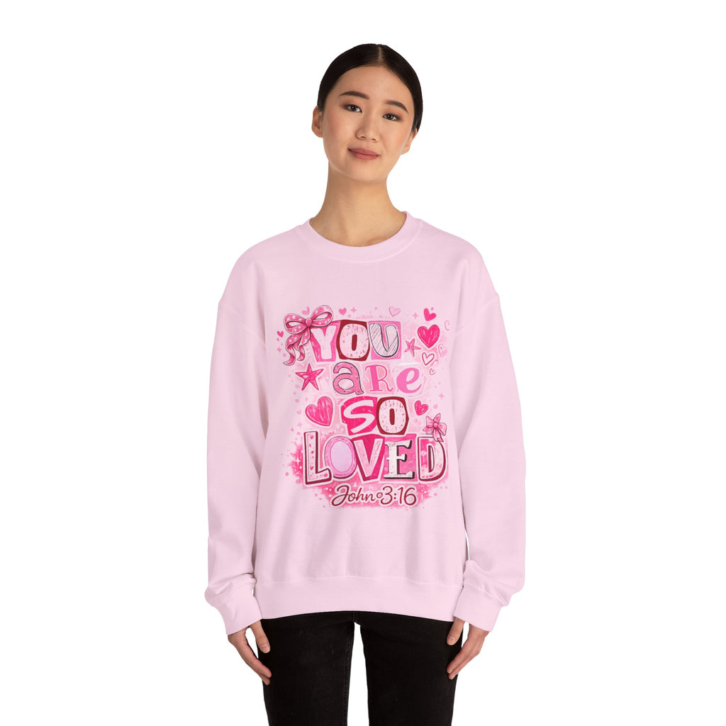 Crewneck Sweatshirt — "You Are So Loved" Christian Heart Design (John 3:16)
