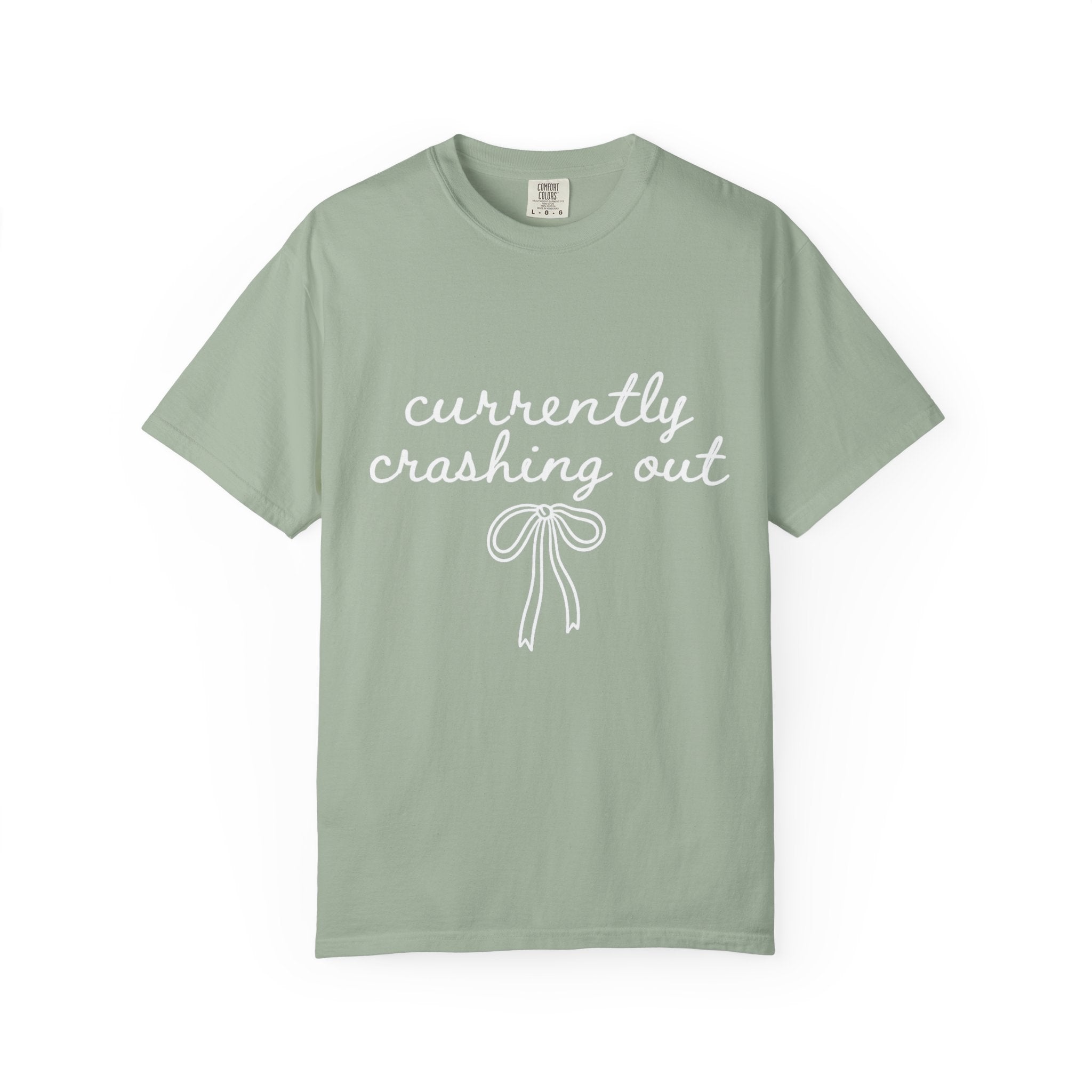 White Garment-Dyed T-Shirt — Minimal Ribbon Graphic Tee