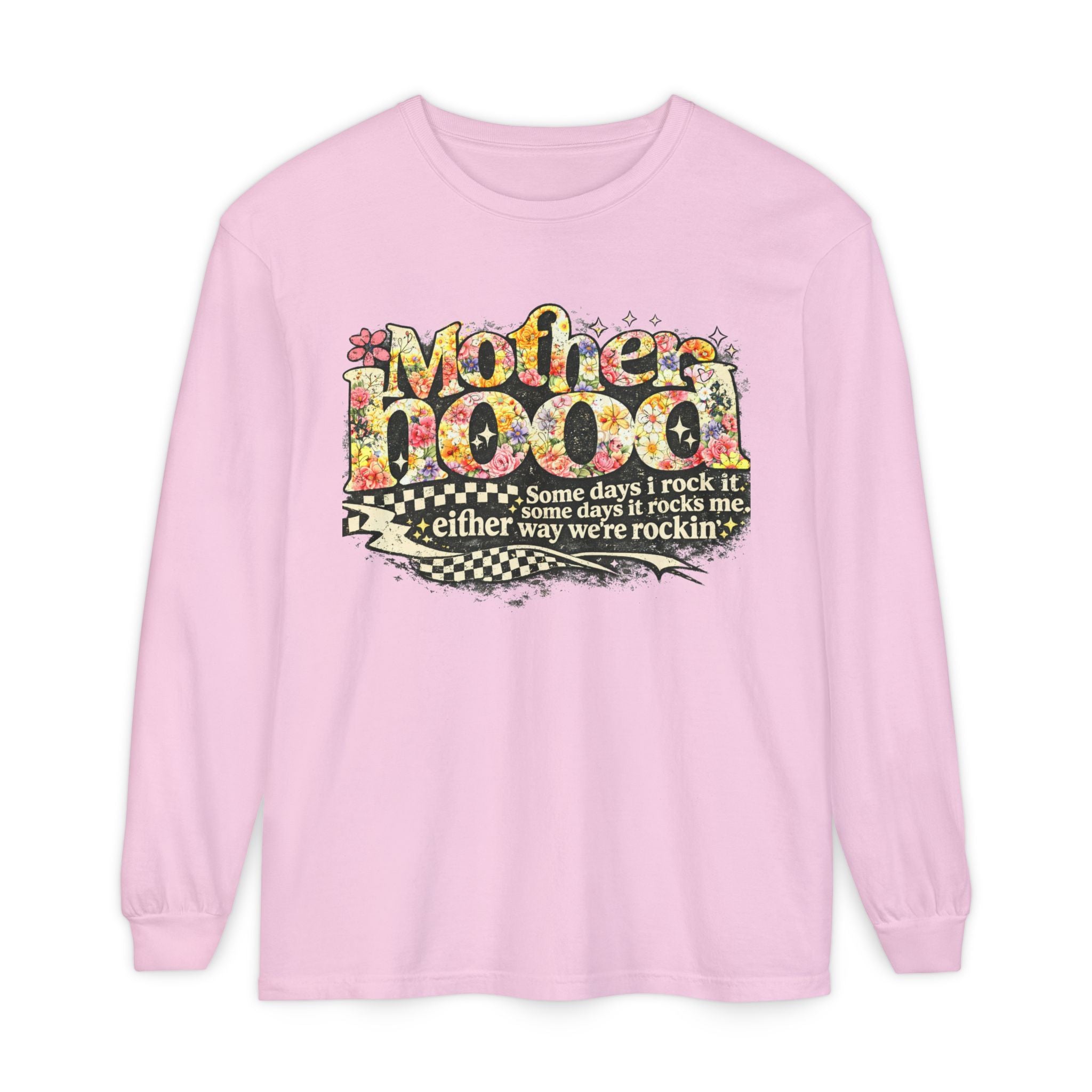 Motherhood Graphic Long Sleeve Tee — "Mother Doodle: Some days I rock it"