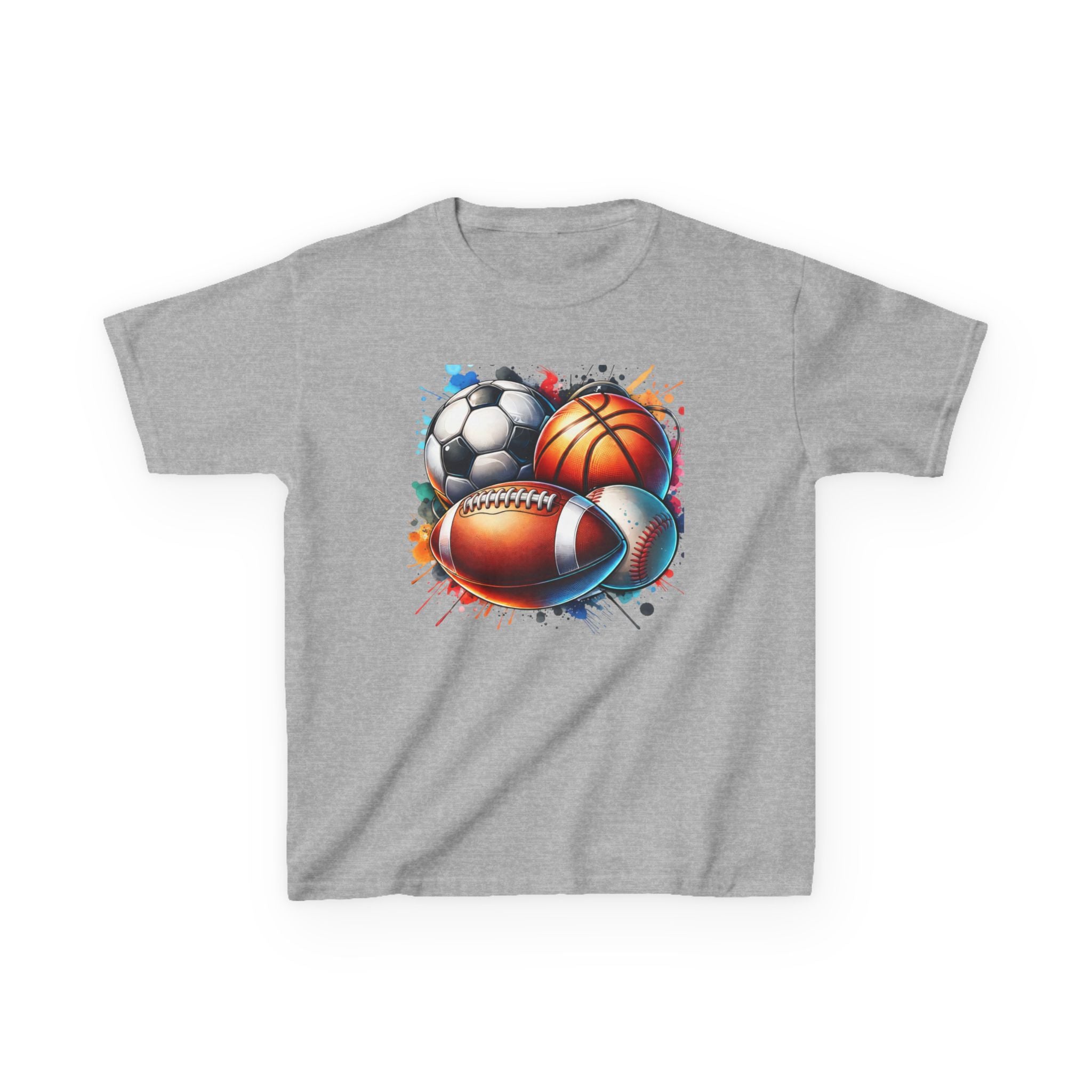 Kids Multi-Sport Splash T-Shirt — Soccer, Basketball & Football Graphic