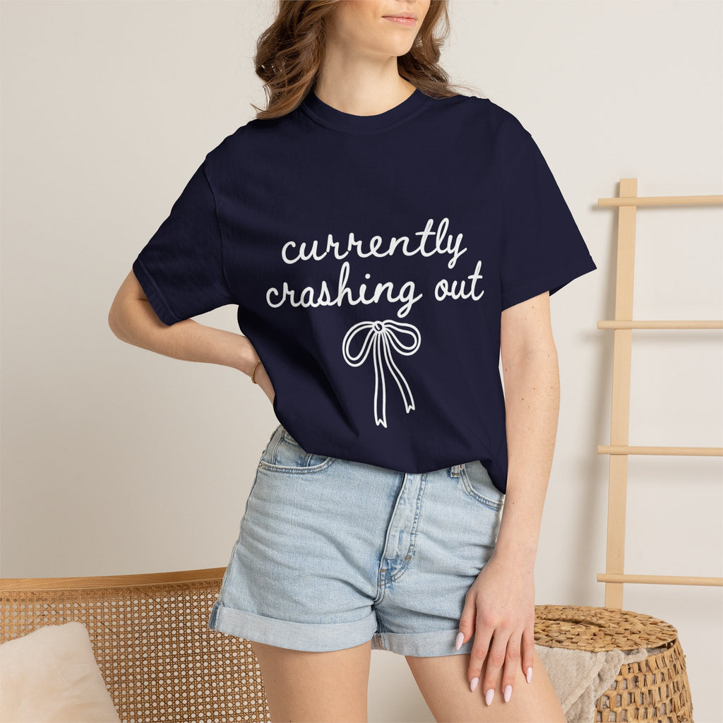 White Garment-Dyed T-Shirt — Minimal Ribbon Graphic Tee