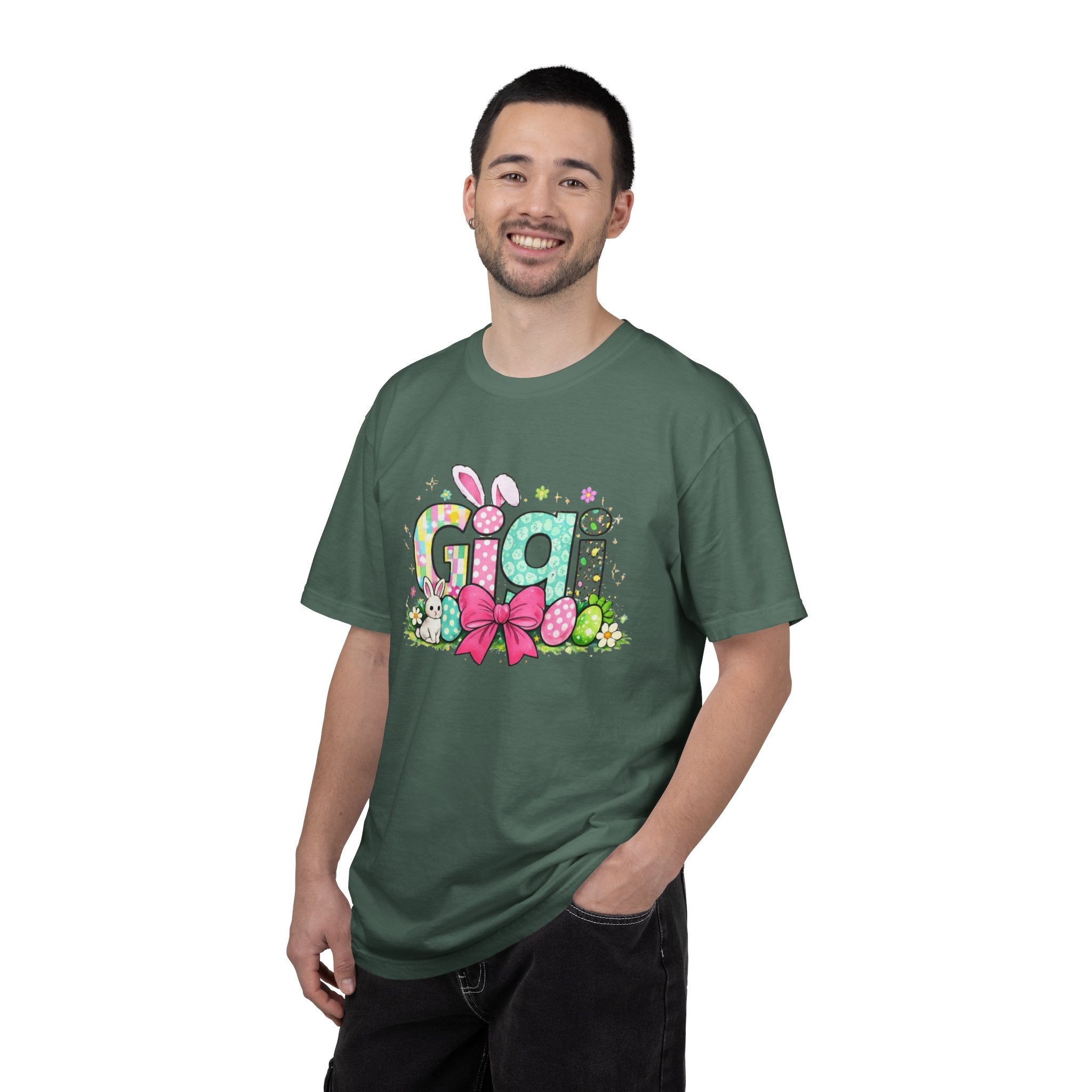 Easter Gigi T-Shirt — Pastel Bunny & Eggs Graphic Tee