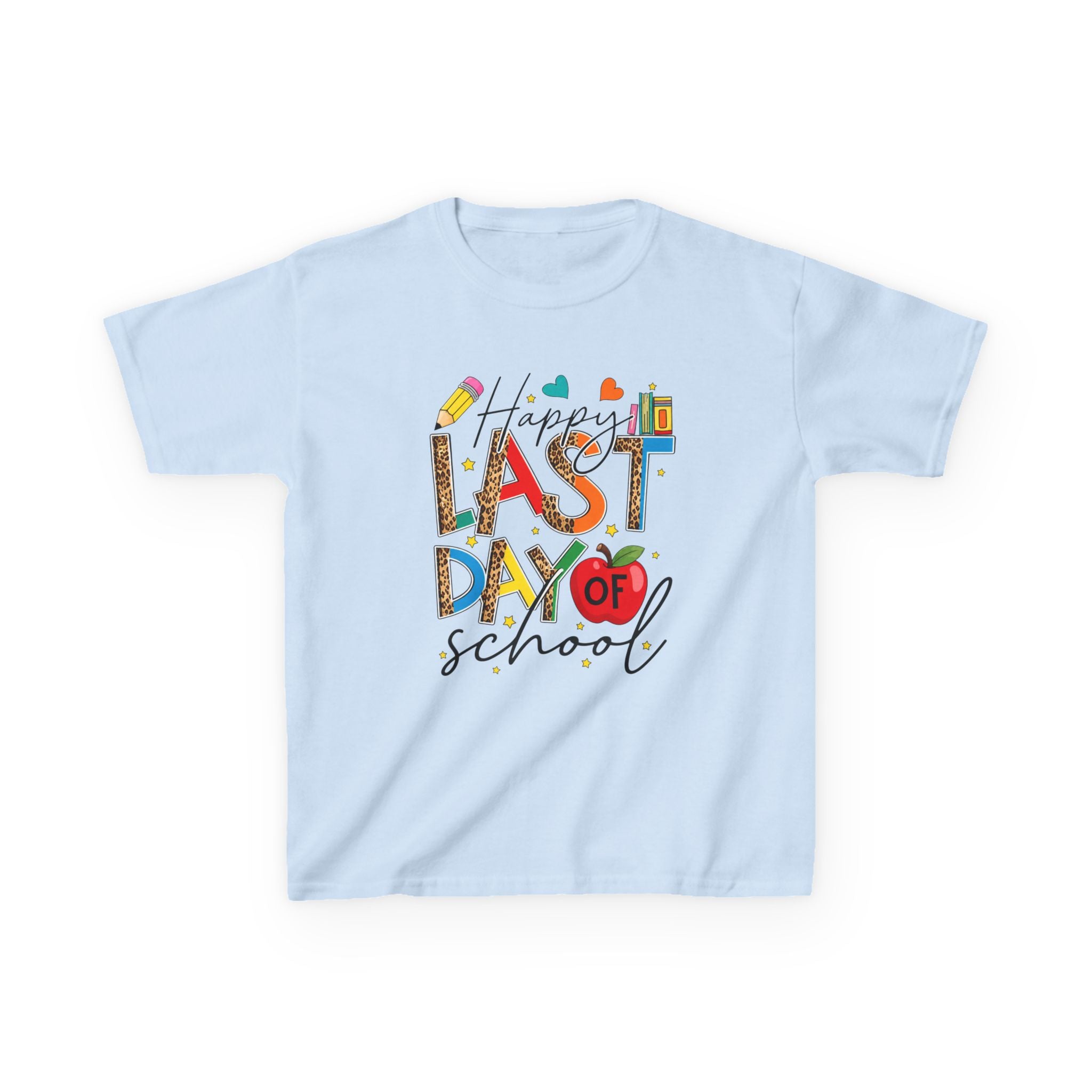 Last Day of School Kids T-Shirt – Happy Last Day of School Tee with Colorful School Icons