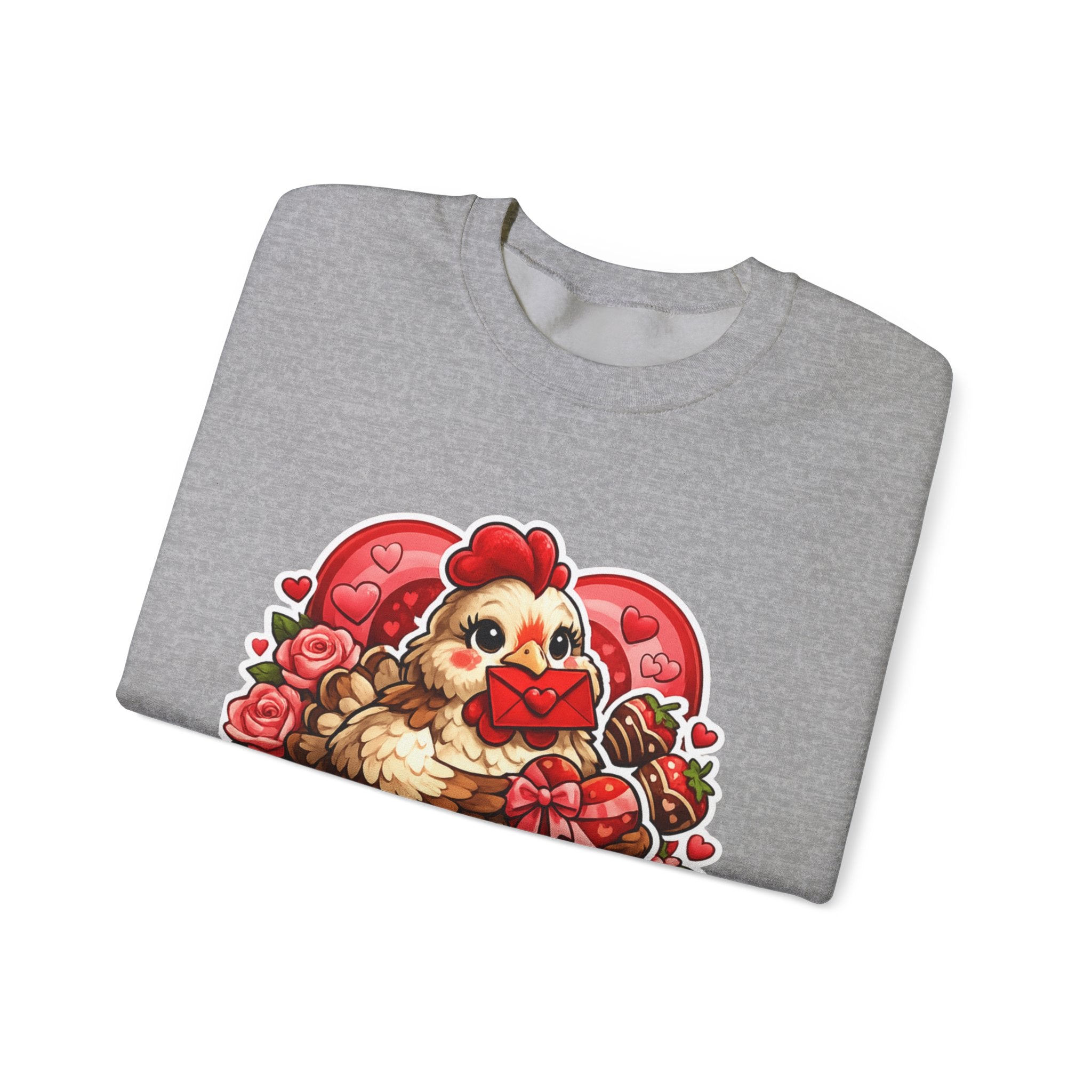 Crewneck Sweatshirt — "Cluckin' Love" Cute Chicken Valentine Design