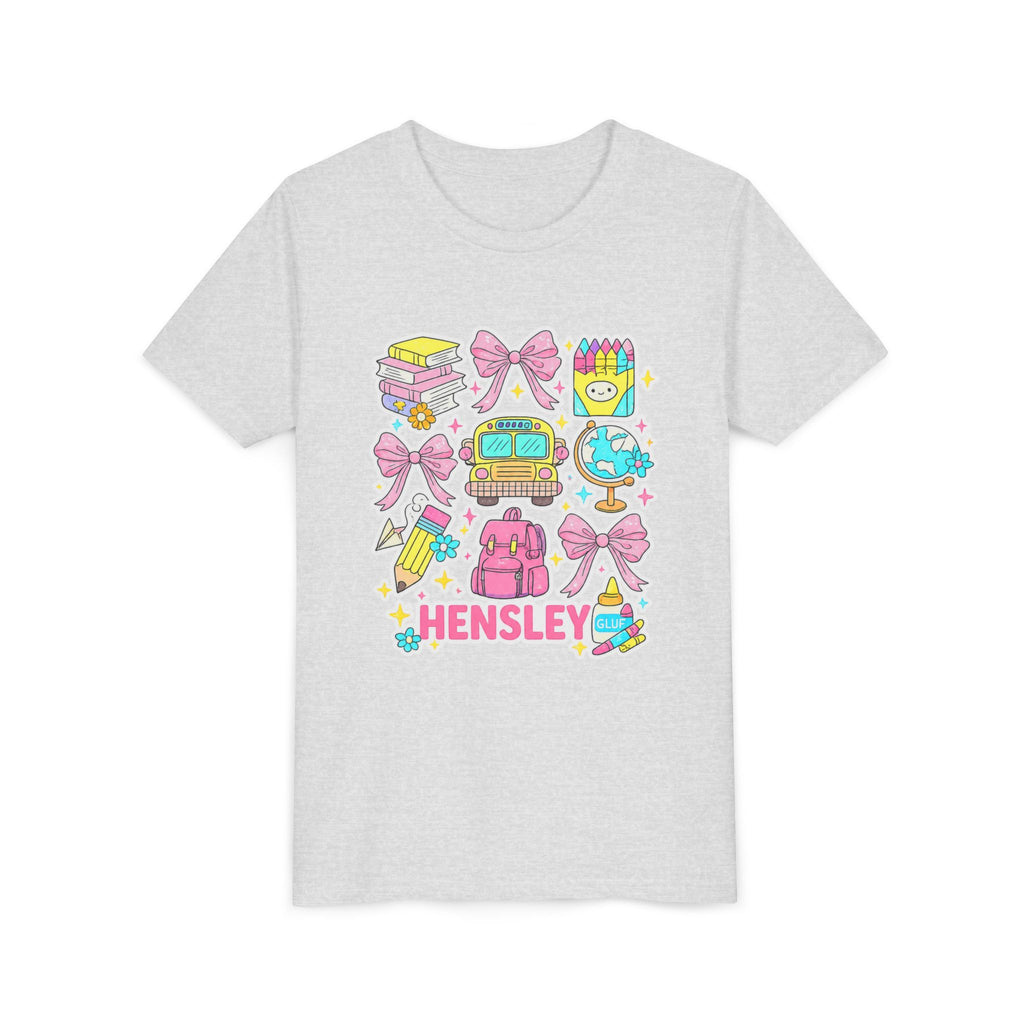 Personalized Kids Back to School Tee – Cute School Icons with Name (Hensley)