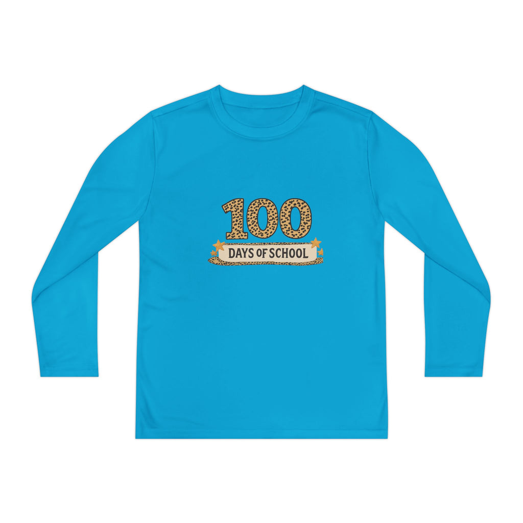 100 Days of School Youth Long Sleeve Tee — Leopard Print Celebration Shirt