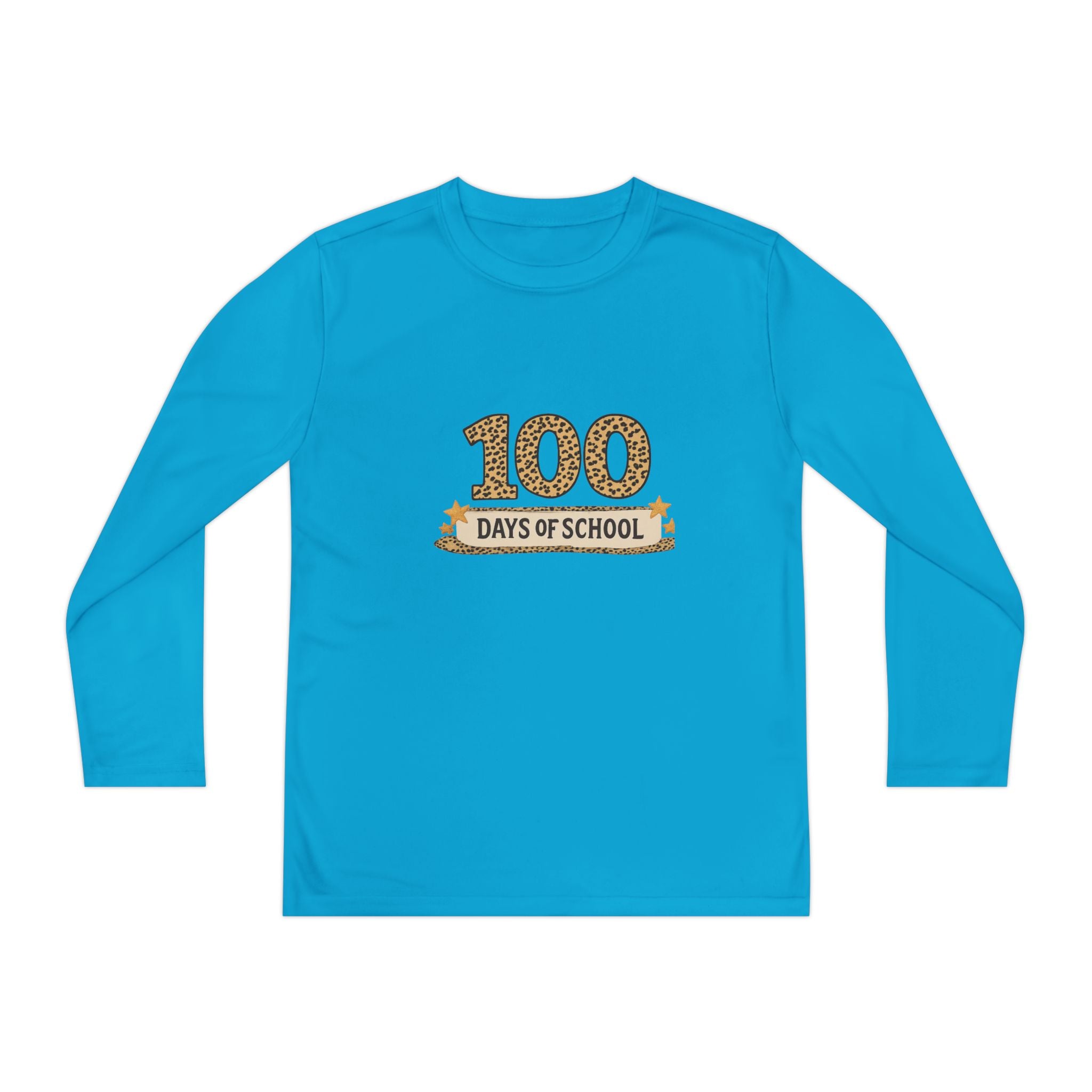 100 Days of School Youth Long Sleeve Tee — Leopard Print Celebration Shirt