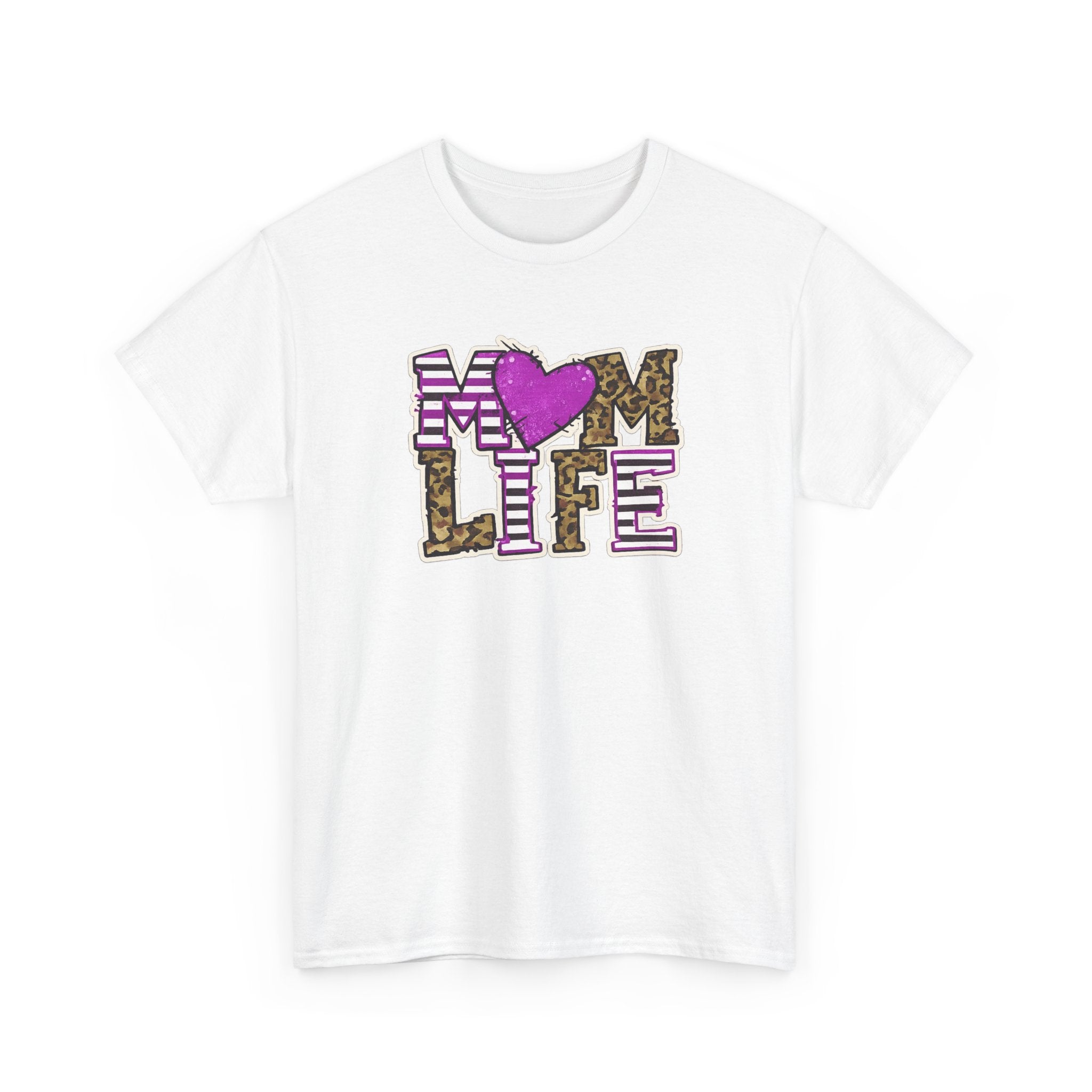 Mom Life T-Shirt — Leopard & Pink Heart Graphic Tee for Moms (Mother's Day Gift)