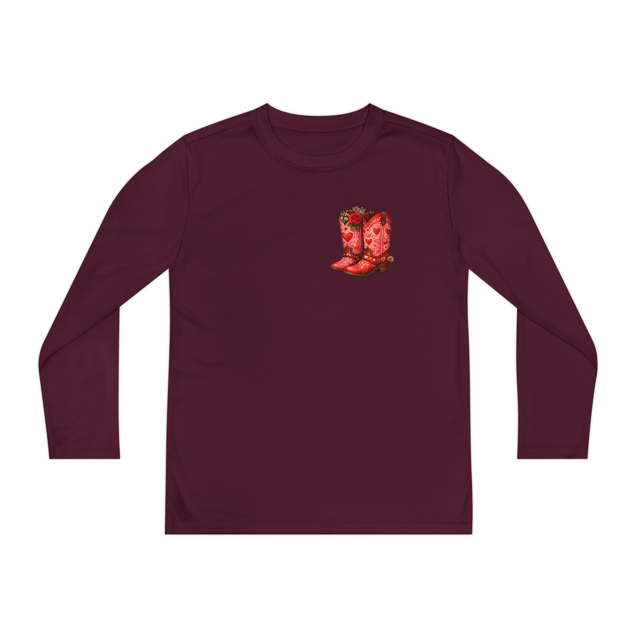 Youth Long Sleeve Tee — “All a Girl Needs is a Right Pair of Boots” Cowboy Boots Graphic