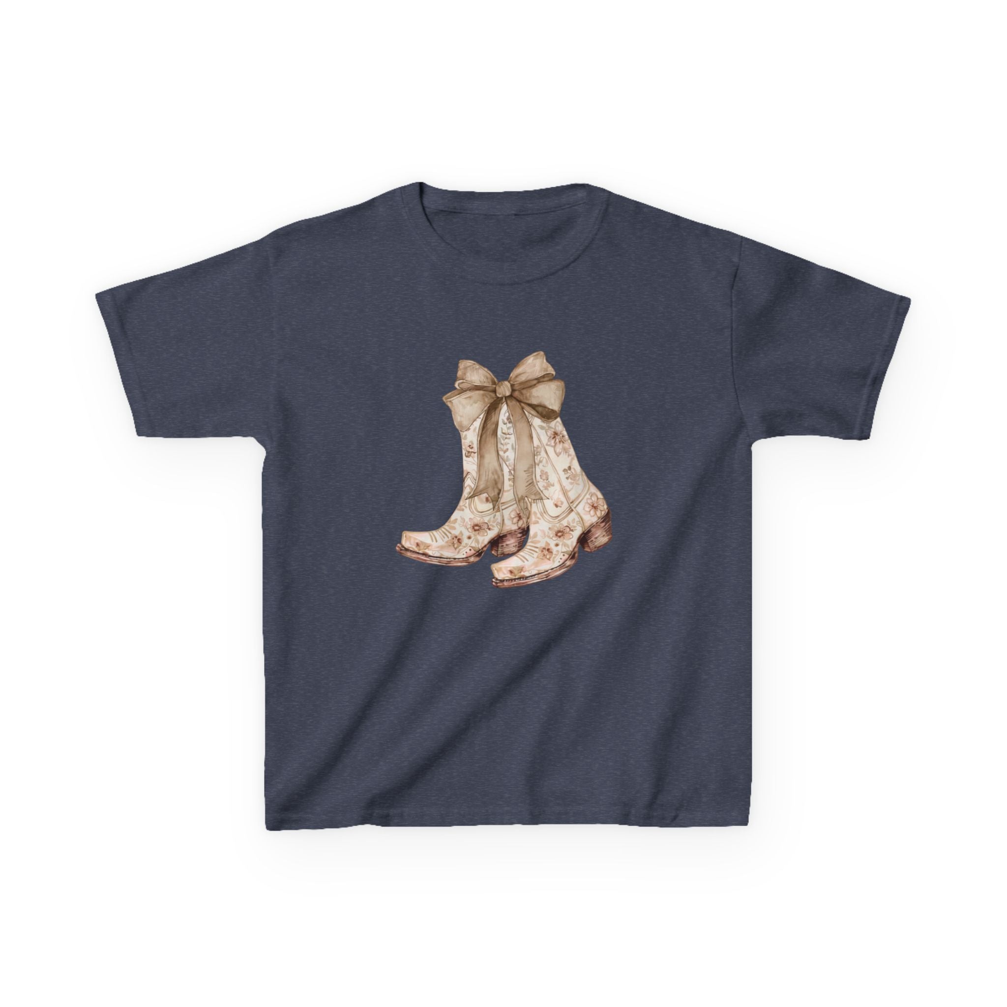 Kids Tee — Vintage Floral Cowboy Boots with Ribbon