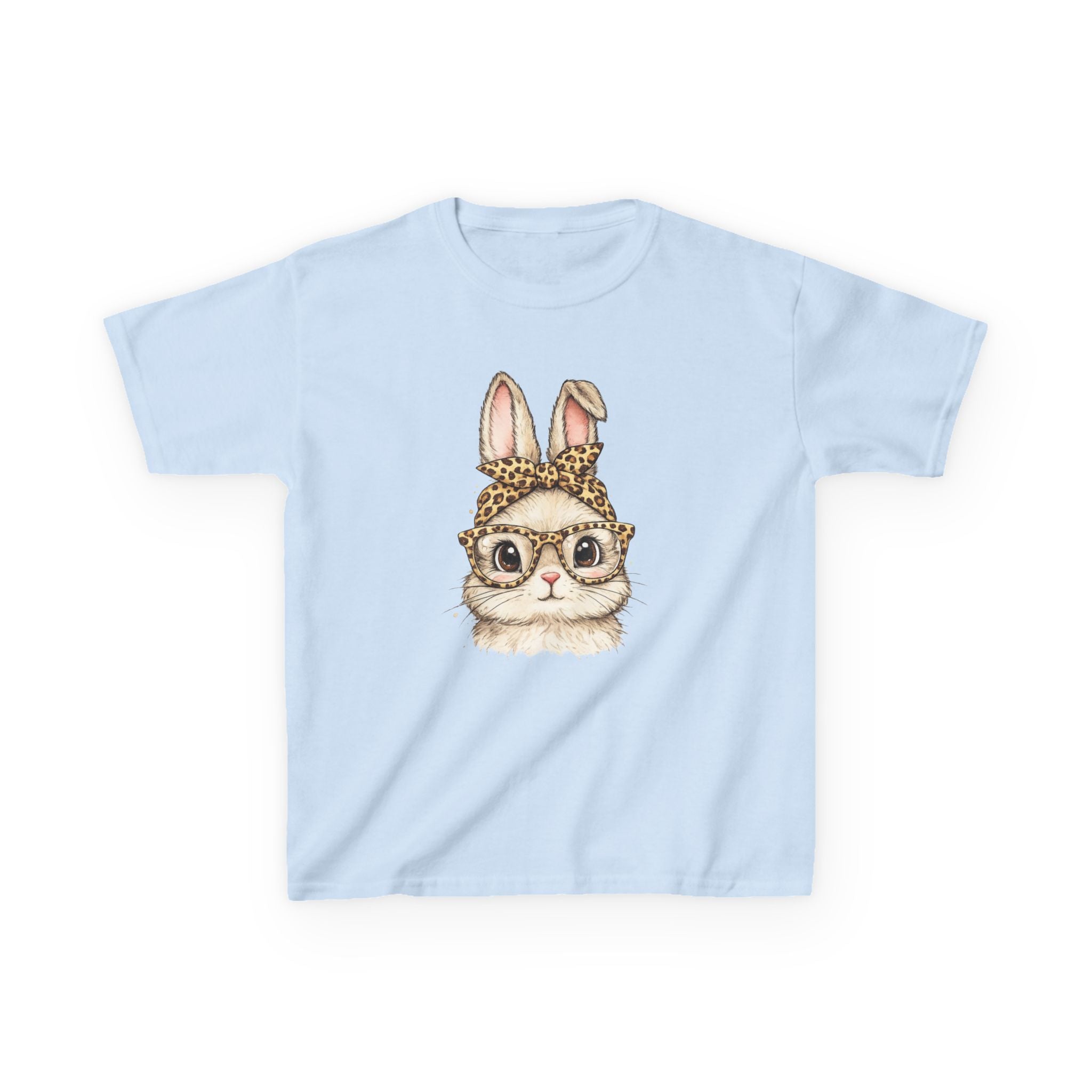 Kids Bunny with Glasses Tee — Cute Leopard Headband Rabbit Shirt for Children