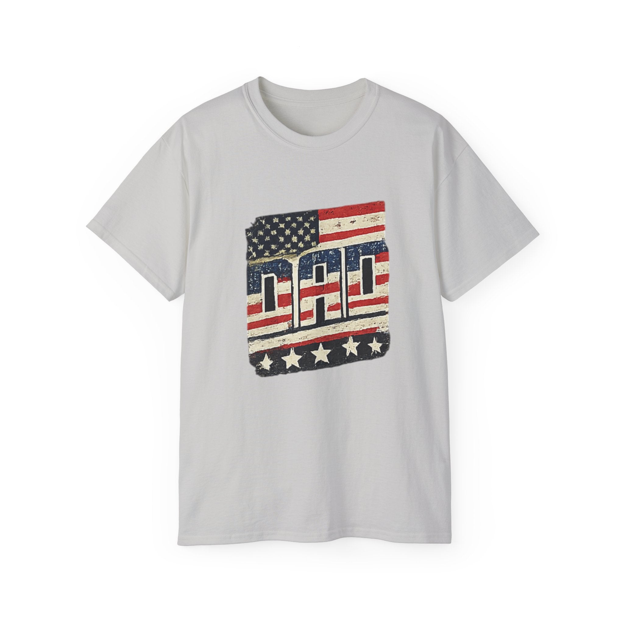 Patriotic Dad T-Shirt – Vintage American Flag 'DAD' Tee for Father’s Day