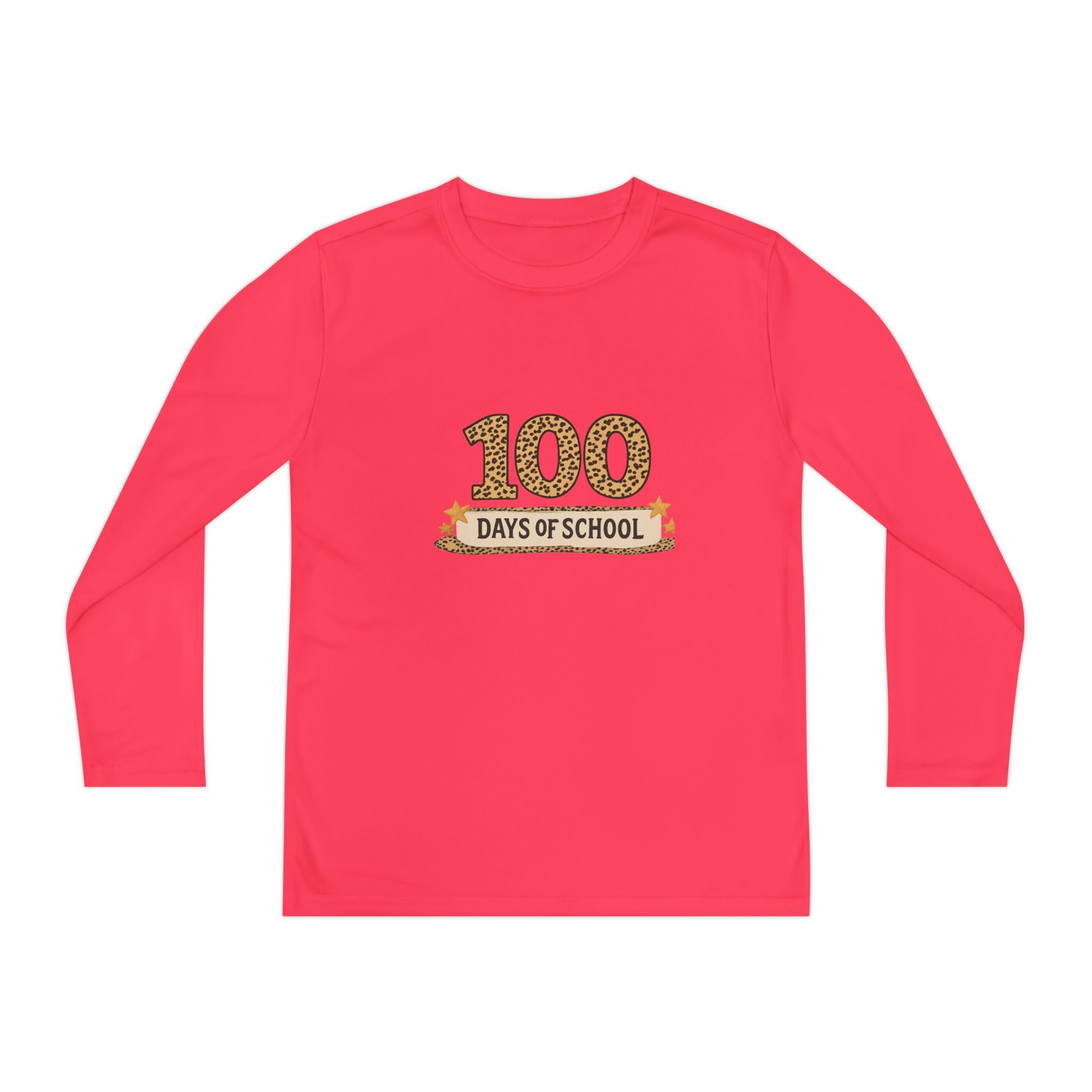 100 Days of School Youth Long Sleeve Tee — Leopard Print Celebration Shirt