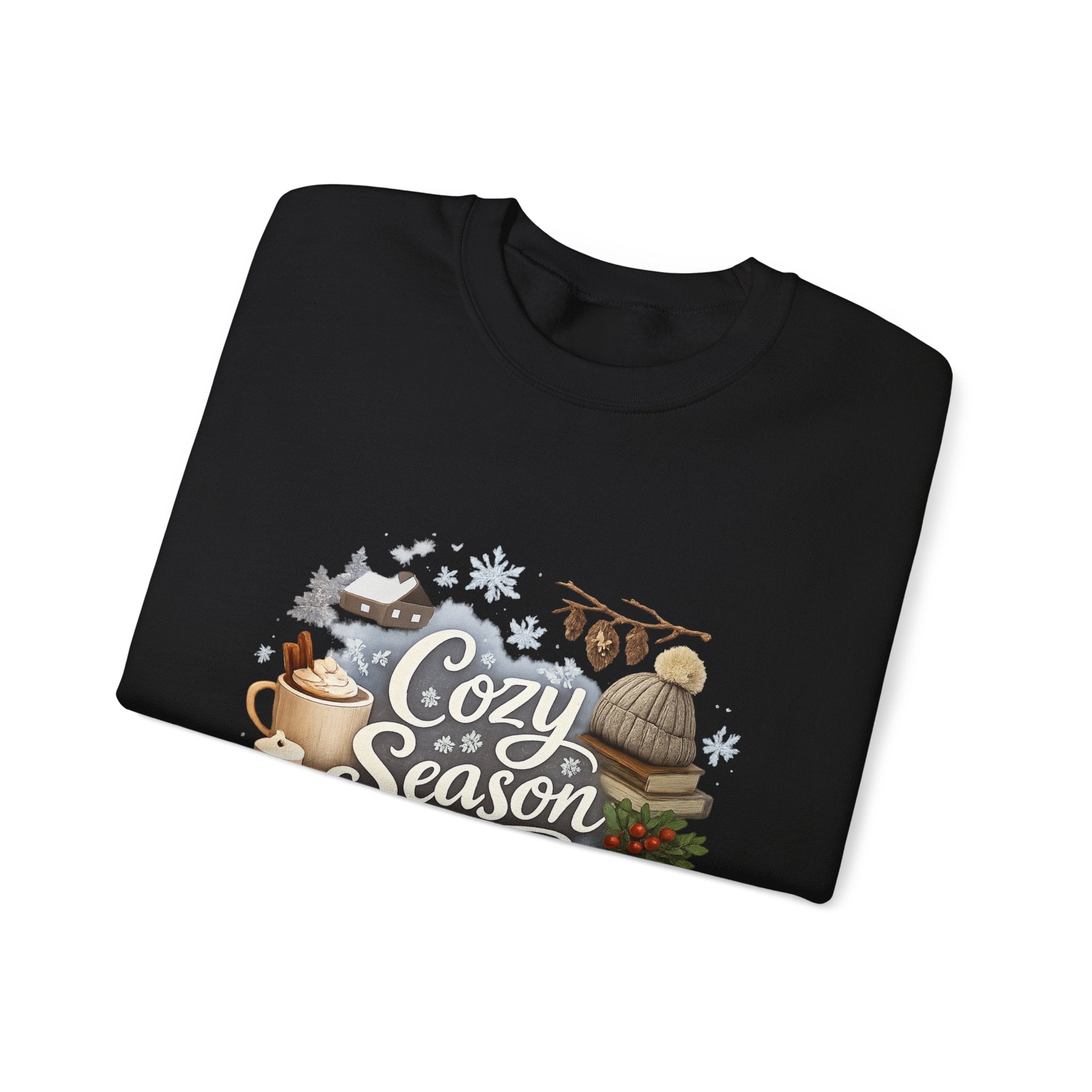 Cozy Season Sweatshirt — Winter Cabin Hot Cocoa & Knit Hat Crewneck