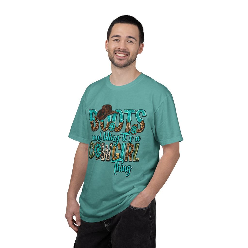 Cowgirl Boots Graphic T-Shirt — "Boots and Bling It's a Cowgirl Thing"