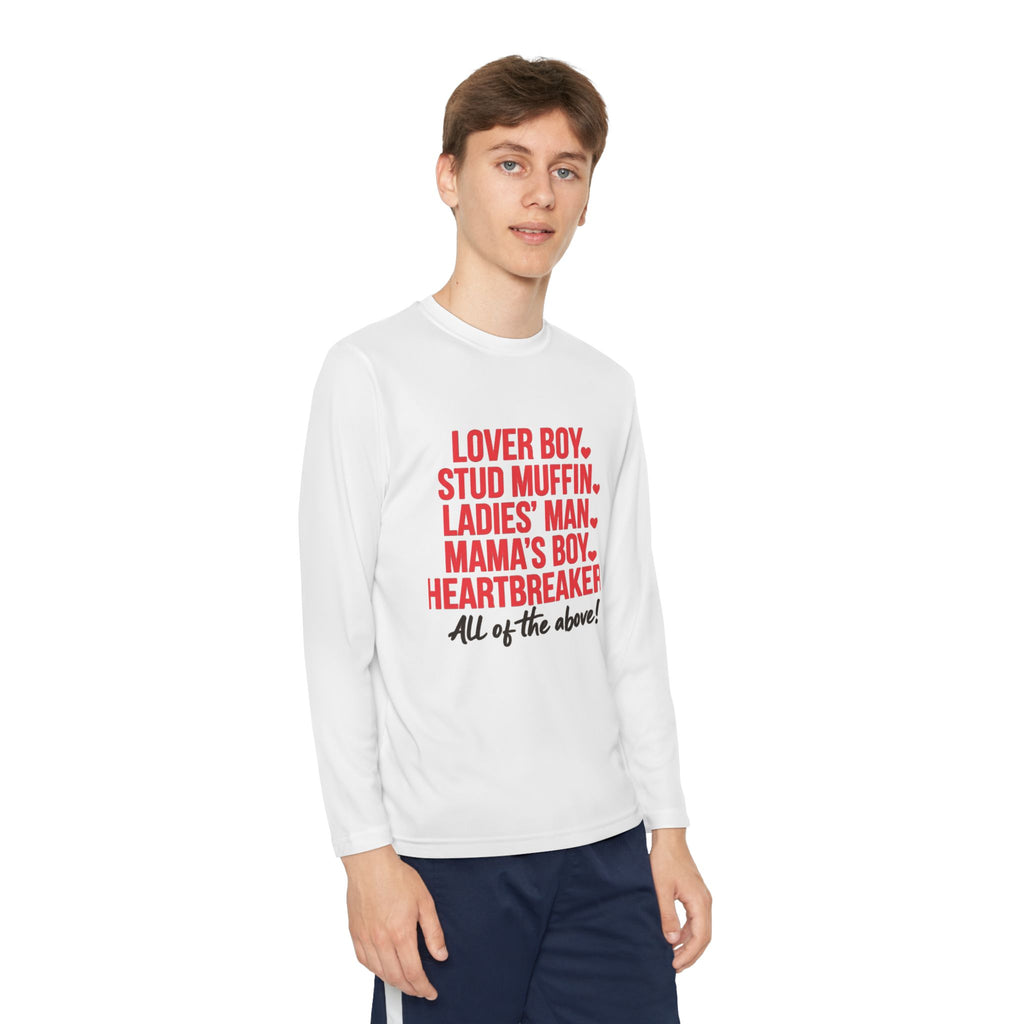 Youth Long Sleeve Tee - "Lover Boy, Stud Muffin...All of the Above!" Graphic
