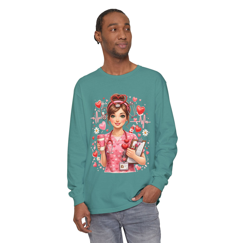Nurse Love Long Sleeve T-Shirt — Cute Heartbeat Healthcare Graphic