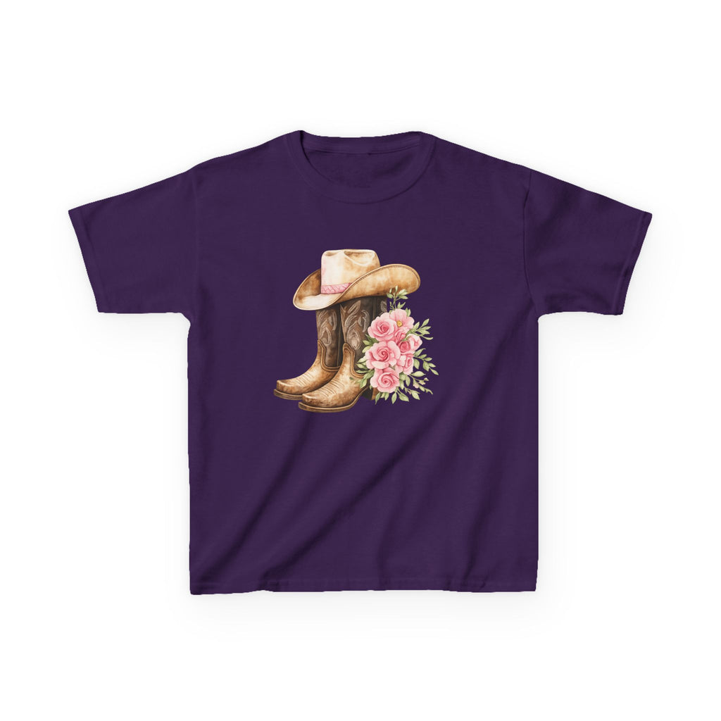 Kids Western Tee — Cowboy Hat & Boots with Pink Floral Design