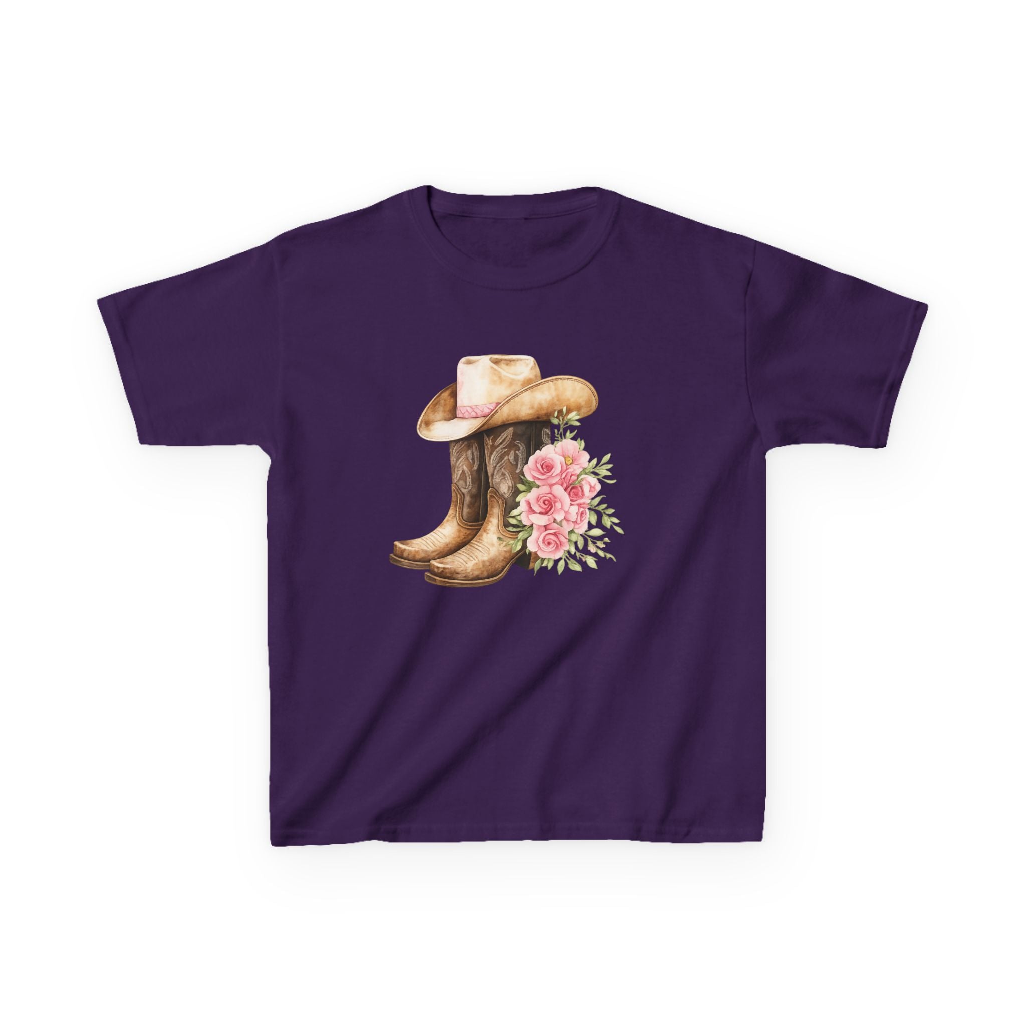 Kids Western Tee — Cowboy Hat & Boots with Pink Floral Design