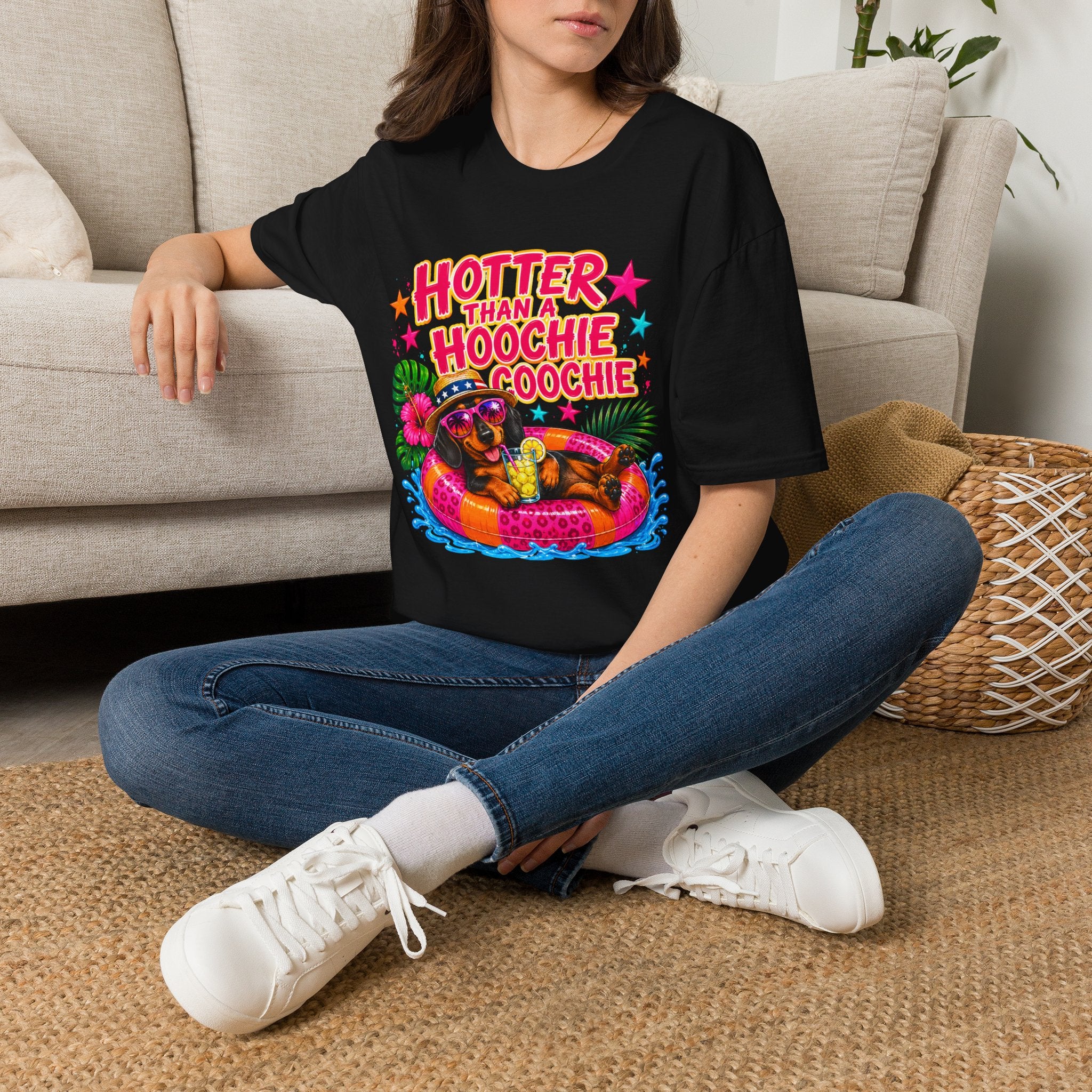 T-Shirt — "Hotter Than A Hoochie Coochie" Bright Retro Summer Graphic