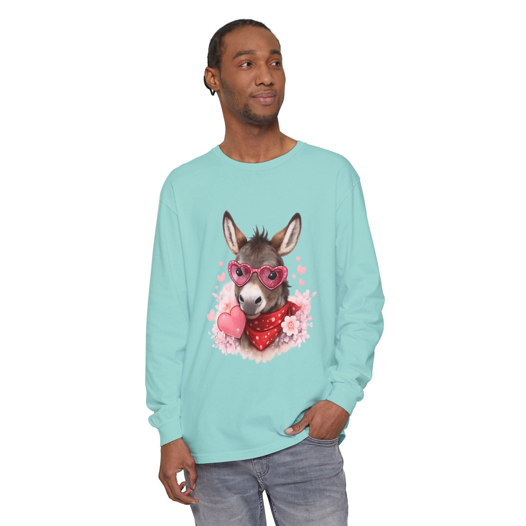 Donkey with Heart Sunglasses Long Sleeve Tee