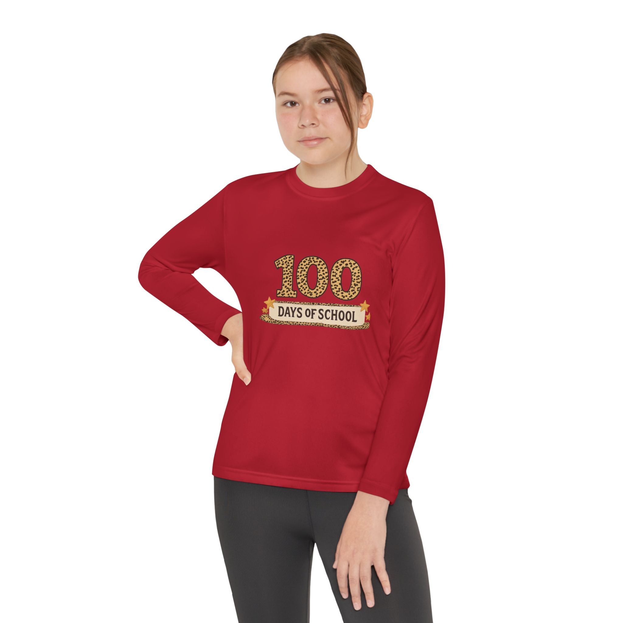 100 Days of School Youth Long Sleeve Tee — Leopard Print Celebration Shirt