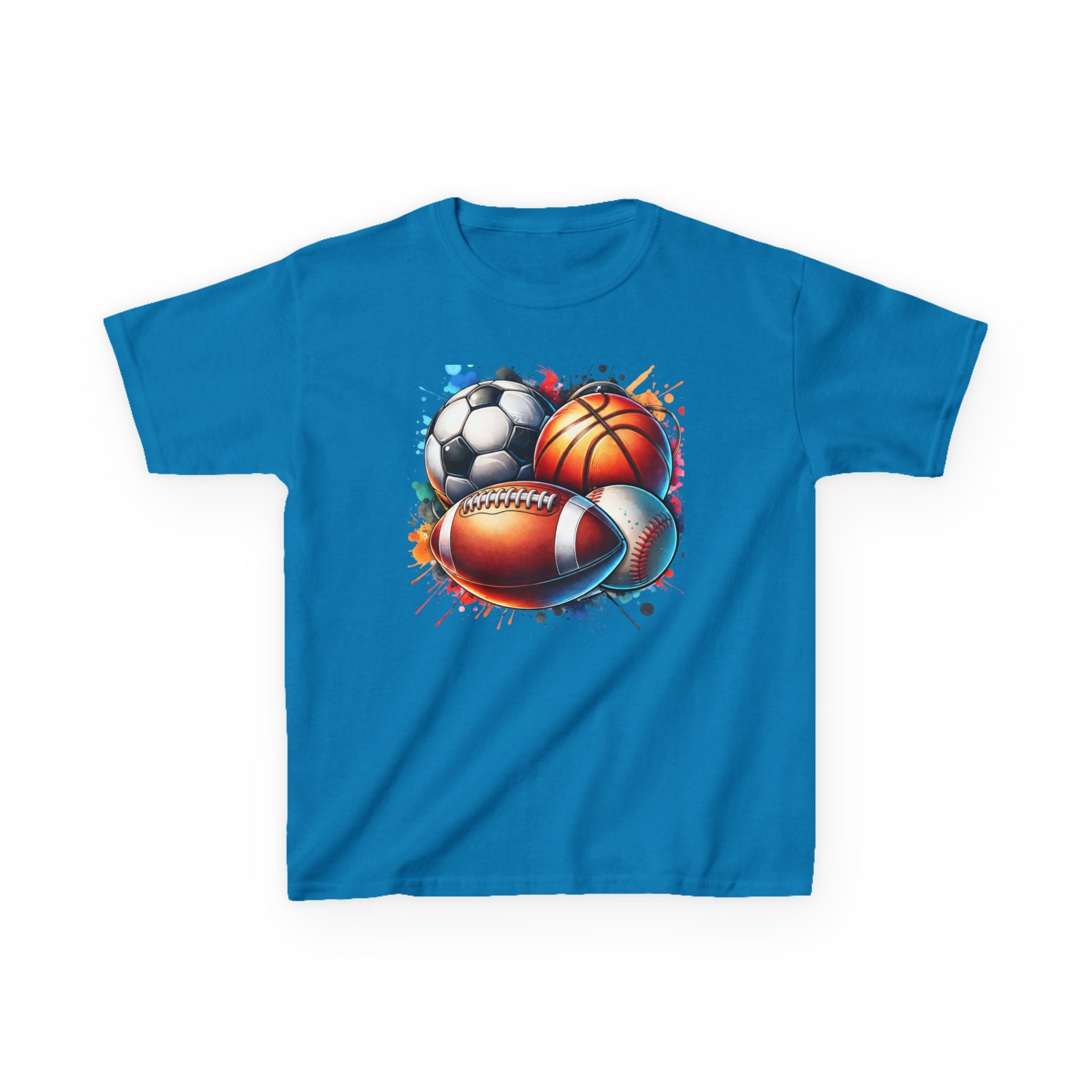 Kids Multi-Sport Splash T-Shirt — Soccer, Basketball & Football Graphic