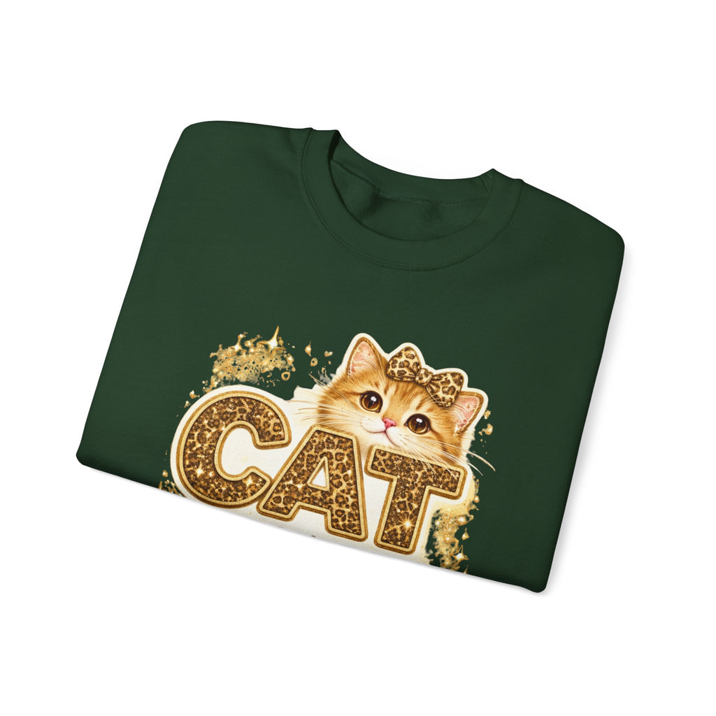 Cat Mama Crewneck Sweatshirt – Cute Gold Glitter Cat Graphic