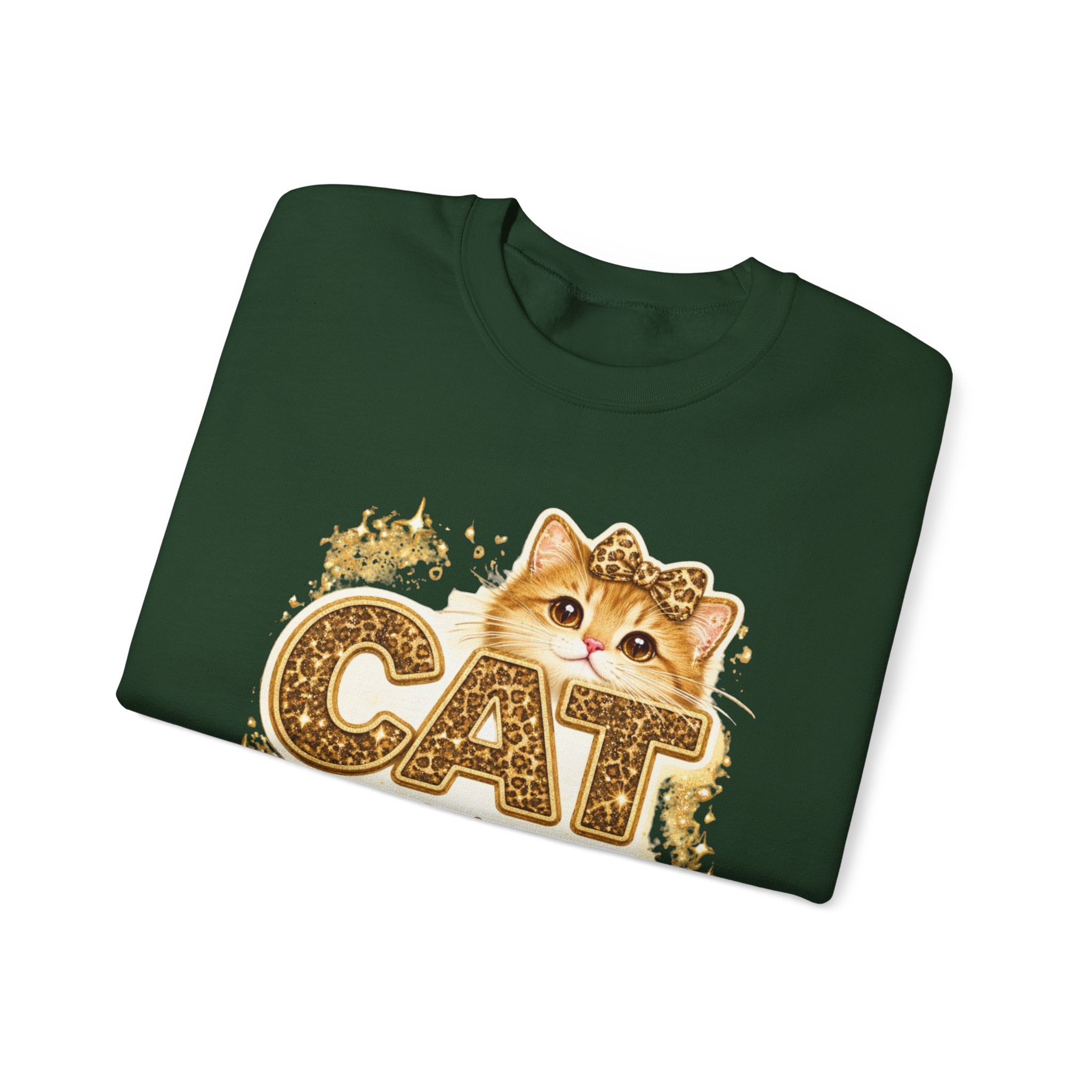 Cat Mama Crewneck Sweatshirt – Cute Gold Glitter Cat Graphic