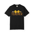 Teacher Leopard Print Pencil Bow T-Shirt — Cute Back-to-School Gift for Educators