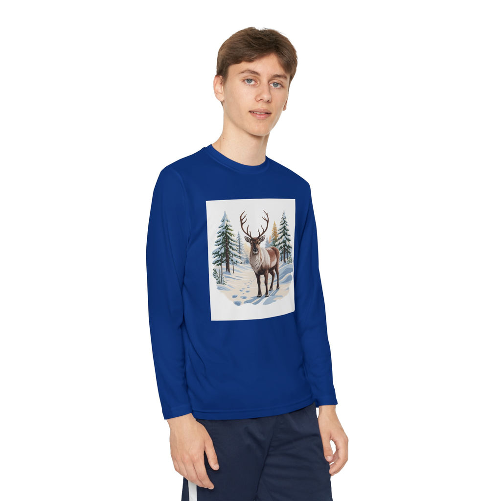 Youth Long Sleeve Tee — Winter Deer Forest Graphic