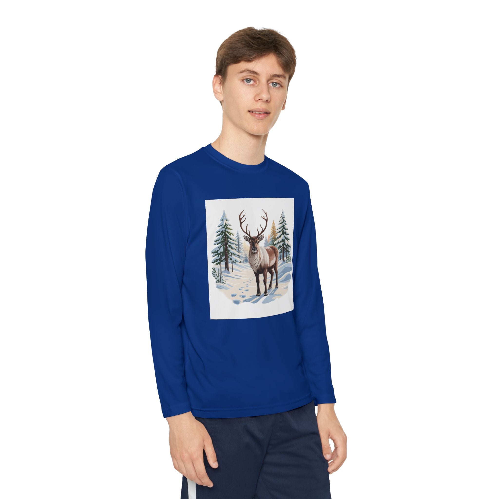 Youth Long Sleeve Tee — Winter Deer Forest Graphic