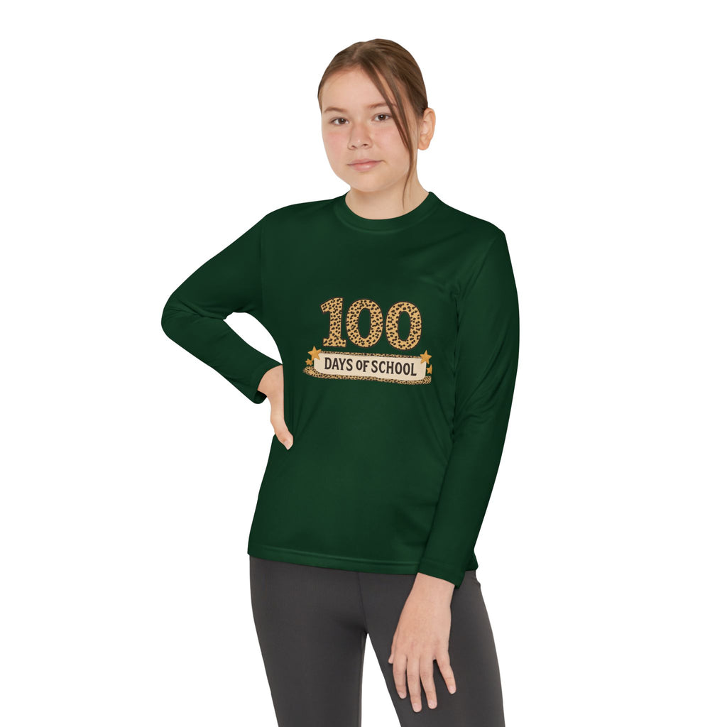 100 Days of School Youth Long Sleeve Tee — Leopard Print Celebration Shirt