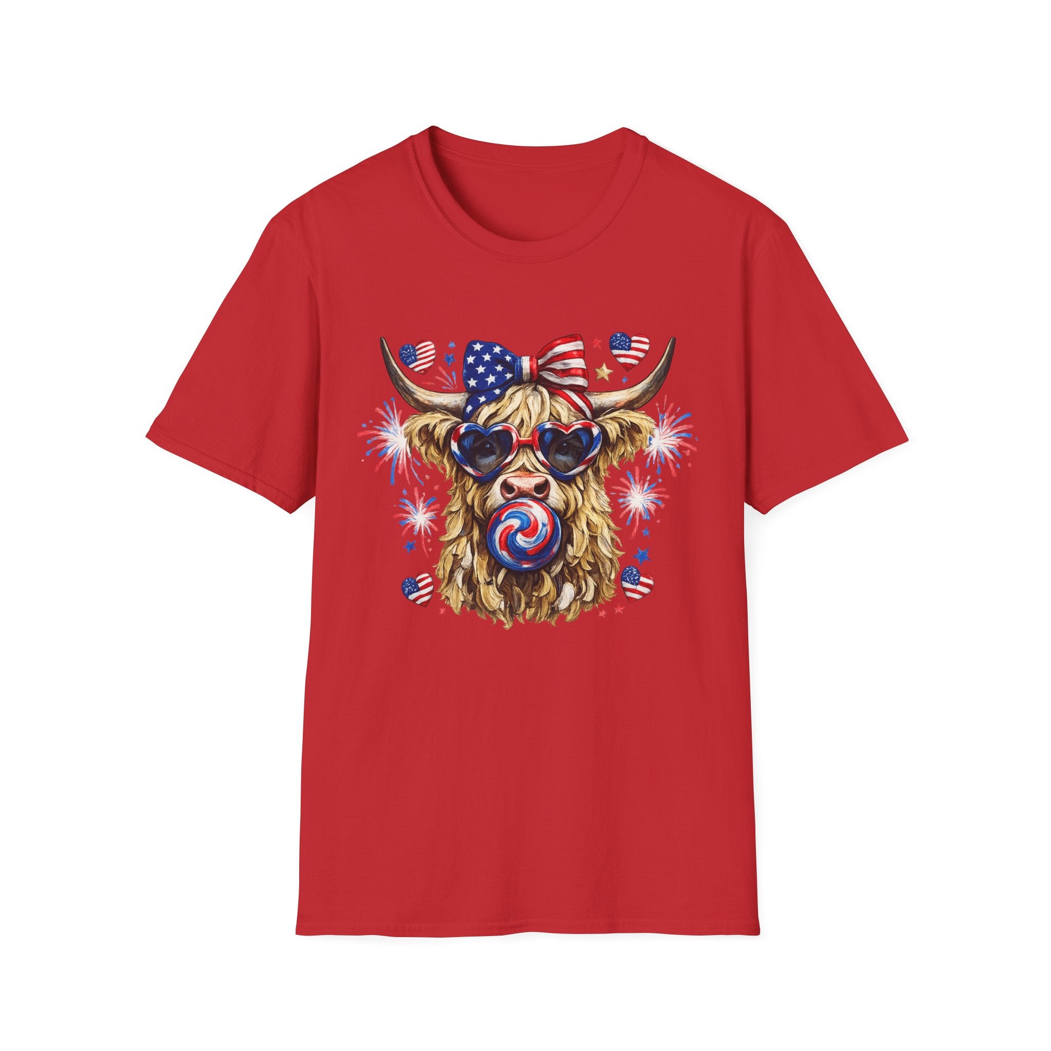 Patriotic Highland Cow T-Shirt — 4th of July American Flag Cow Tee