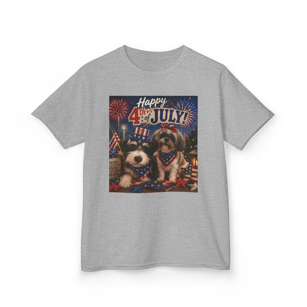 4th of July Kids Tee - Patriotic Dogs 'Happy 4th of July' Graphic Shirt