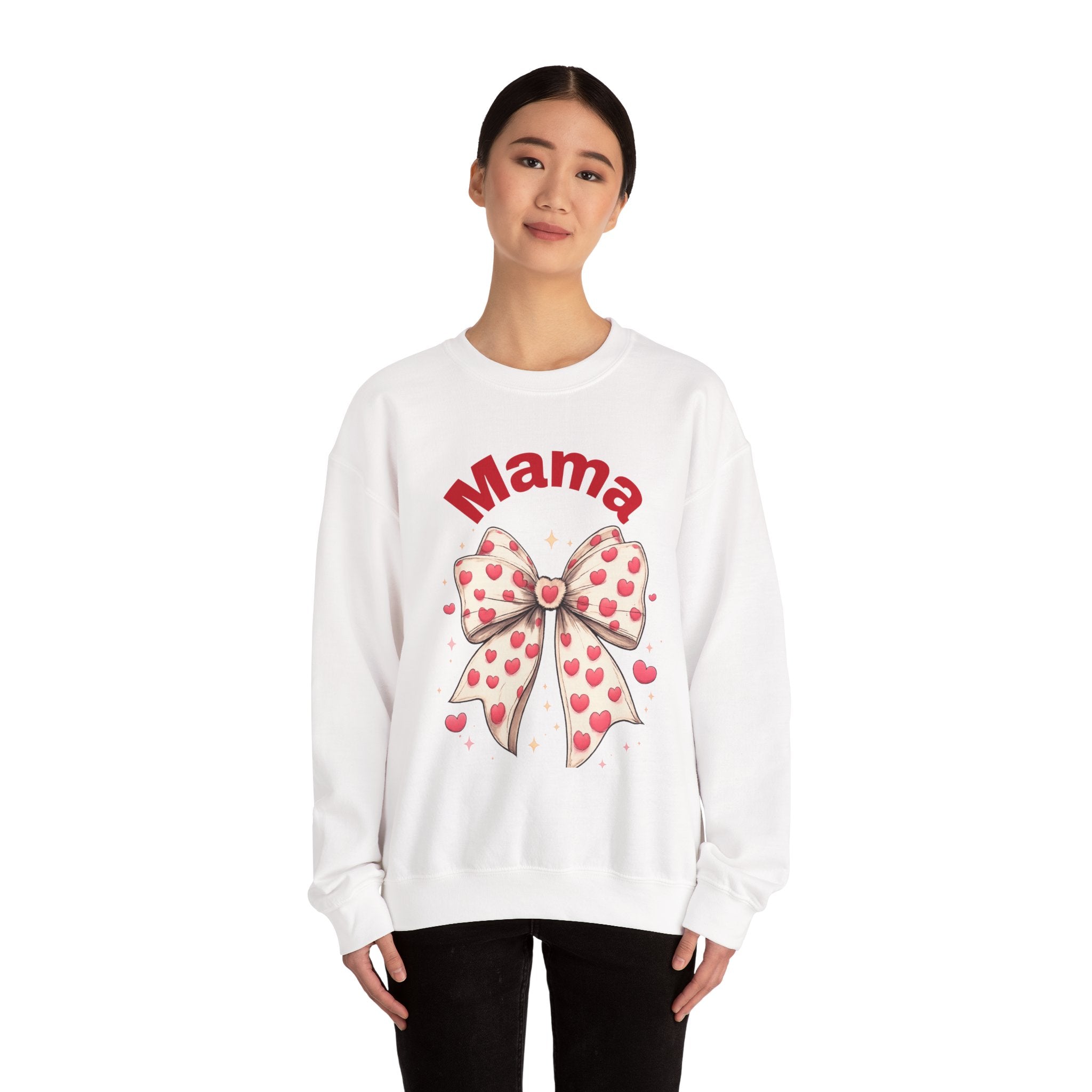 Mama Heart Bow Sweatshirt – Cute Valentine’s Day Mom Crewneck