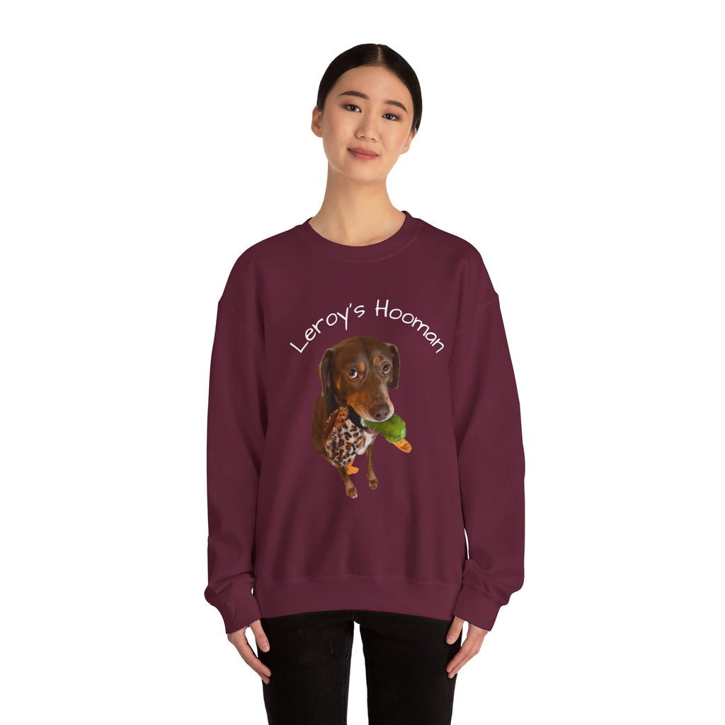 Crewneck Sweatshirt – "Leroy’s Human" Dachshund Graphic, Cute Pet Lover Gift