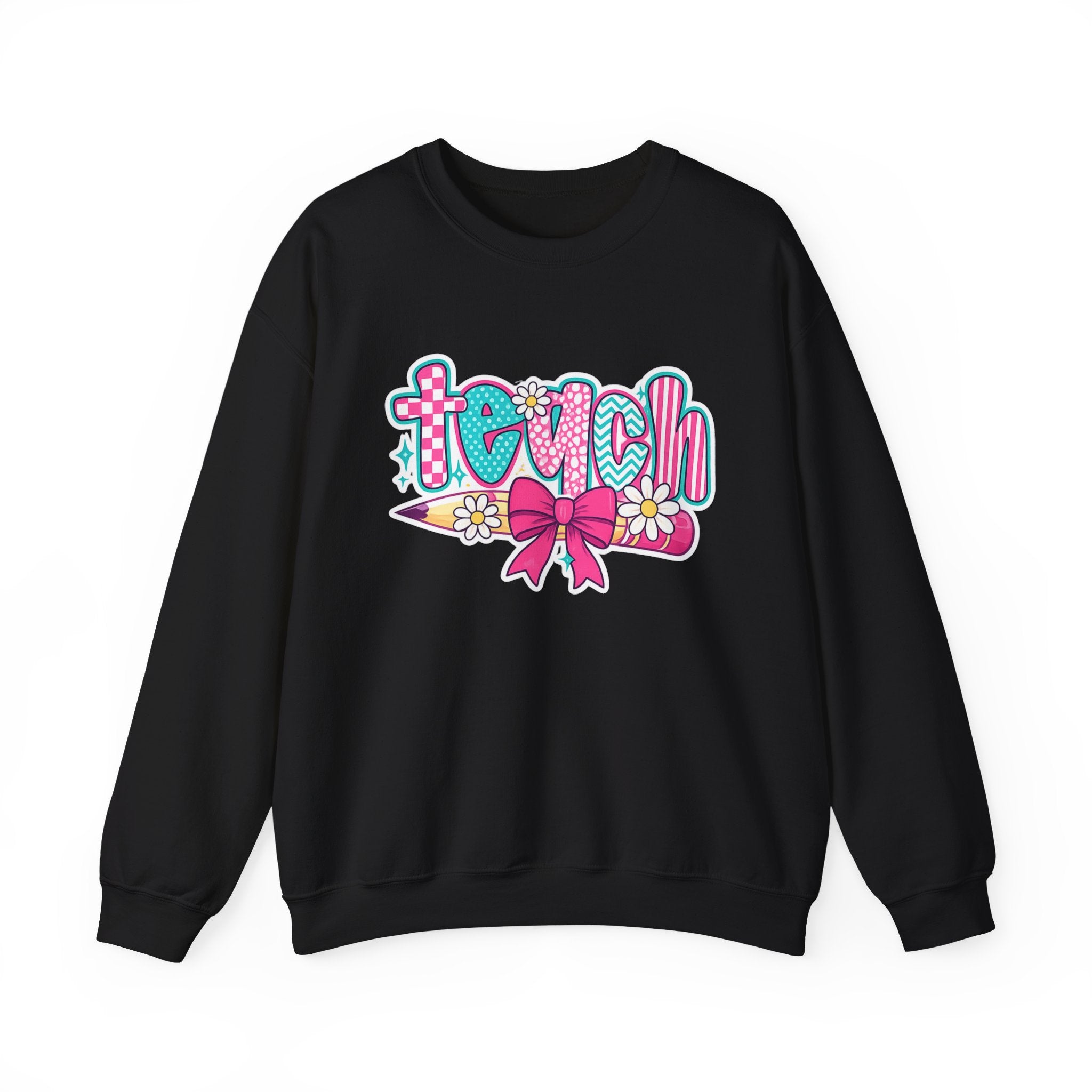Teacher Pencil Crewneck Sweatshirt — "Teach" Floral School Spirit Pullover