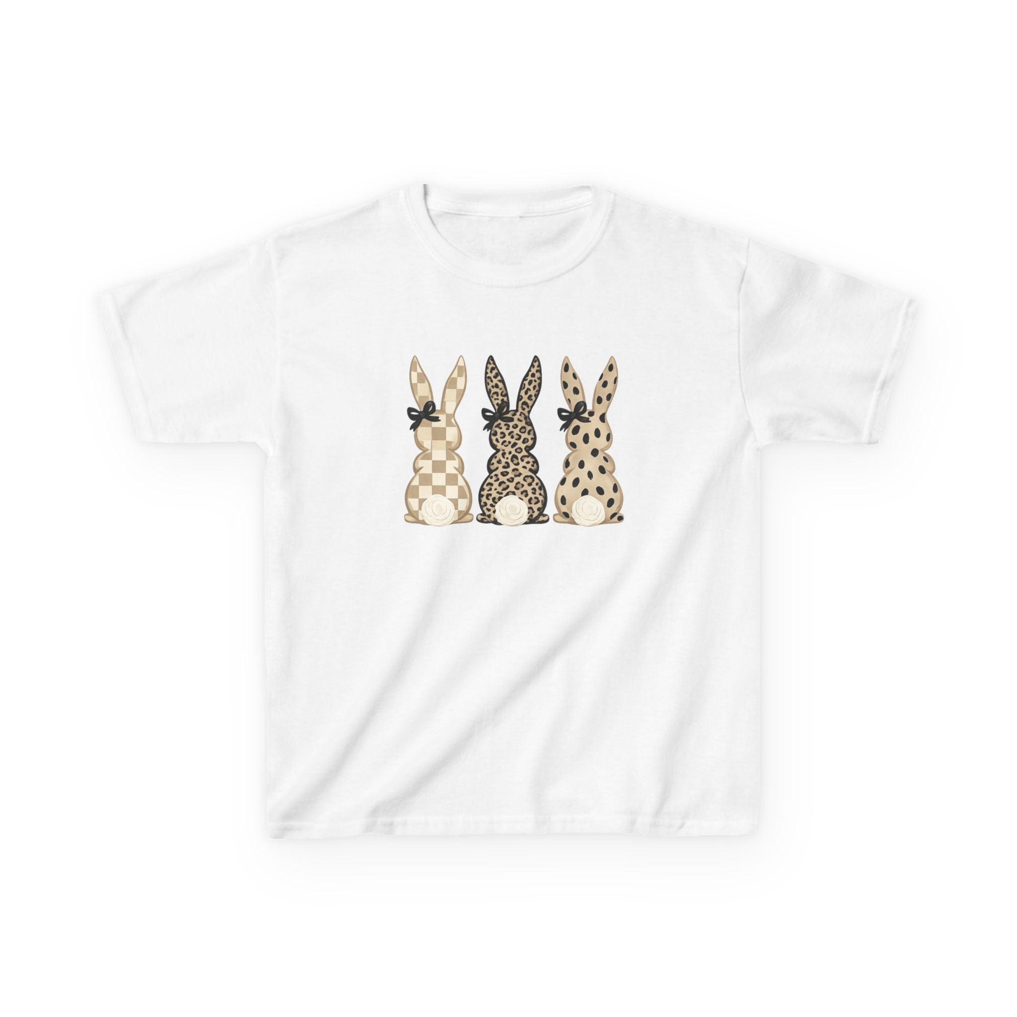 Kids Bunny Trio Tee — Neutral Patterned Easter Rabbit Shirt