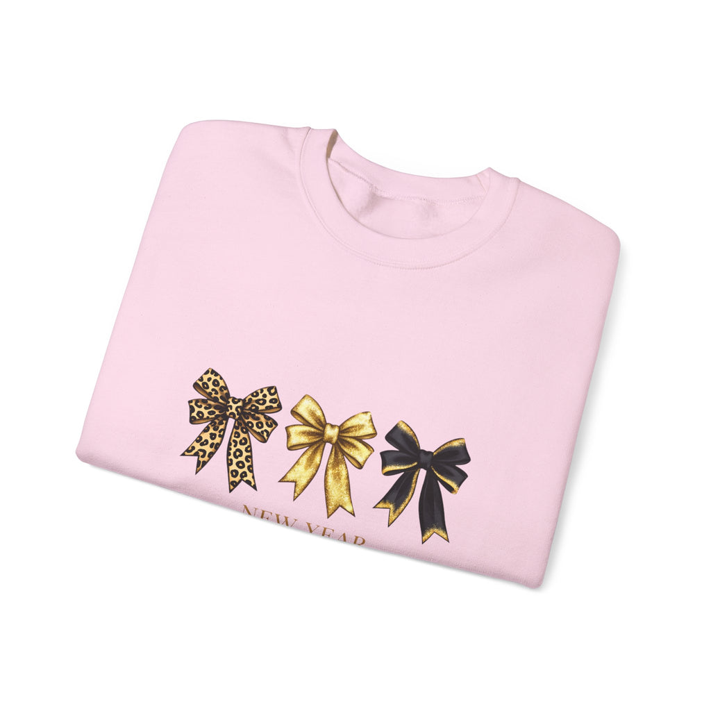 New Year Bows Crewneck Sweatshirt — “New Year New Beginnings” Glitter Bow Design