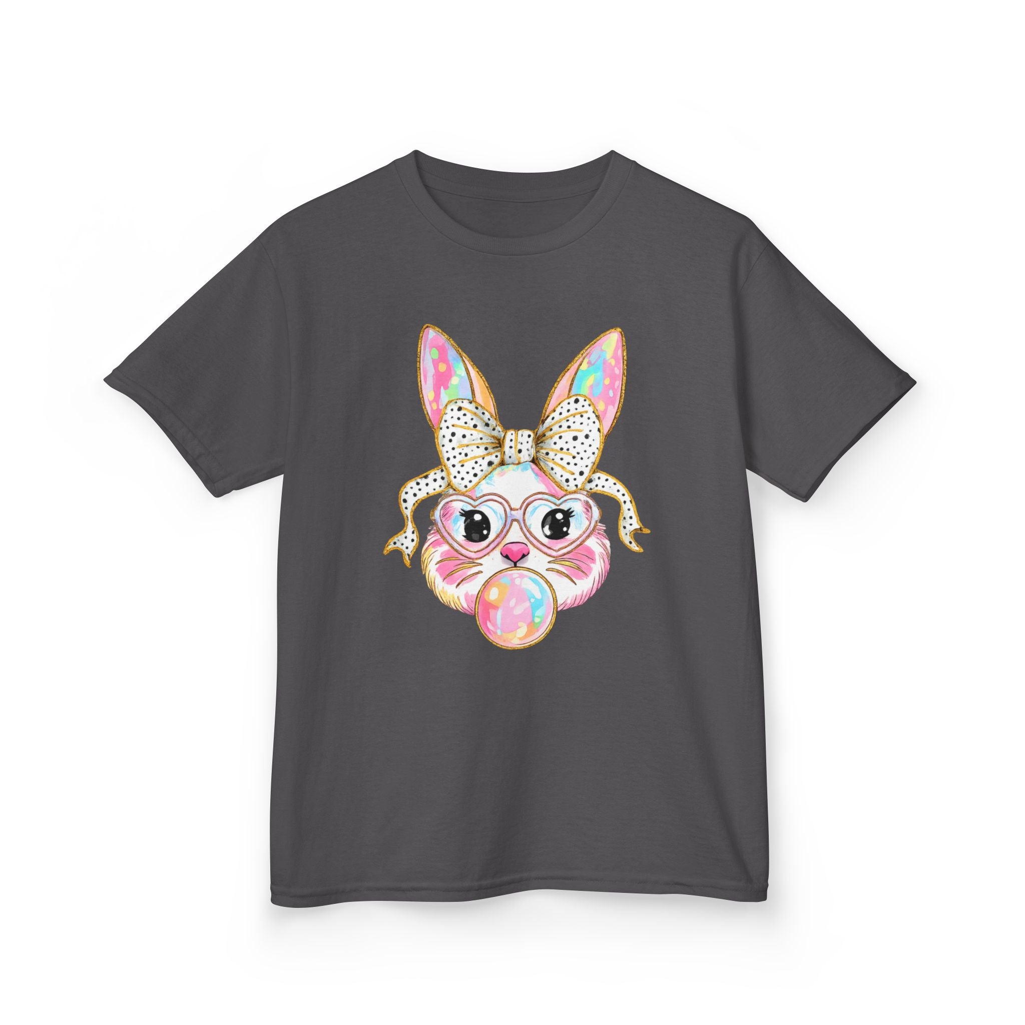 Kids Bunny Bubblegum Tee — Cute Bunny with Bow & Glasses Kids T-Shirt
