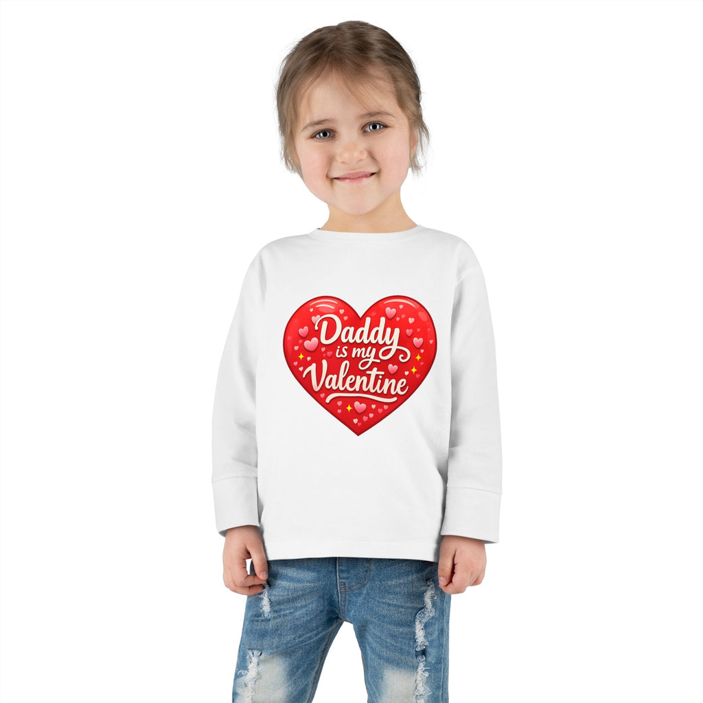 Toddler Long Sleeve Tee - "Daddy Is My Valentine" Heart Graphic Valentine's Day Shirt