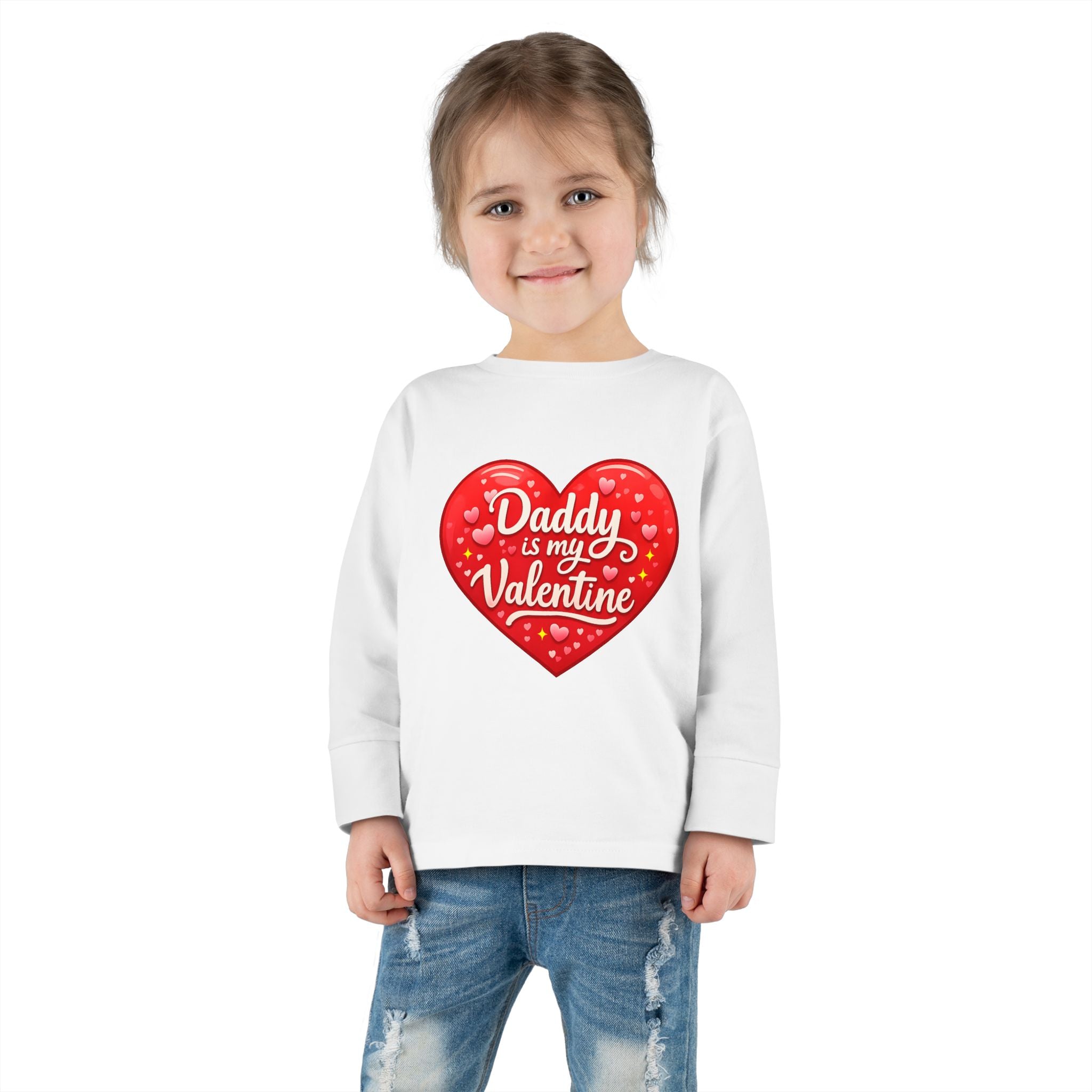 Toddler Long Sleeve Tee - "Daddy Is My Valentine" Heart Graphic Valentine's Day Shirt