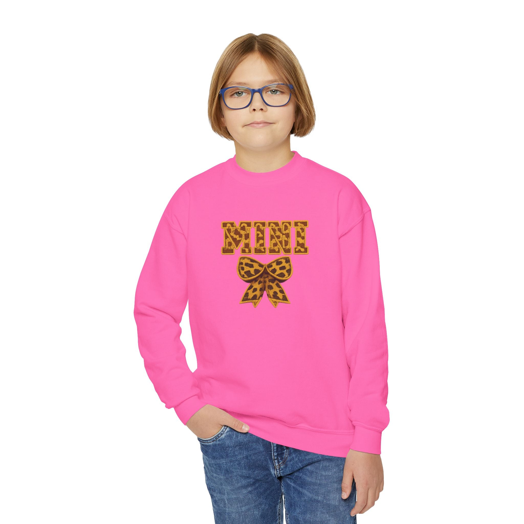 Youth Crewneck Sweatshirt - Leopard 'Mimi' Graphic with Bow