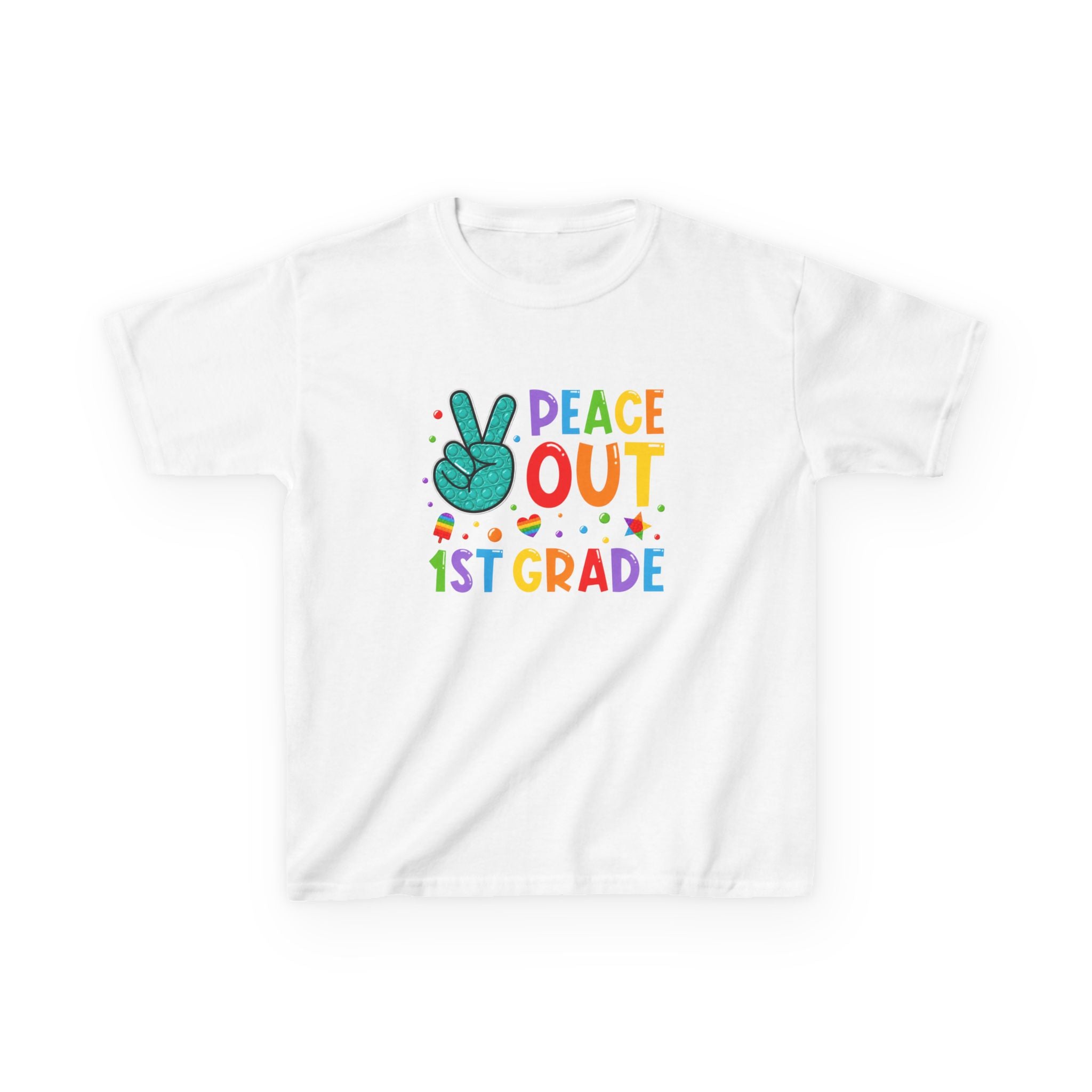 Peace Out 1st Grade Kids T‑Shirt — Colorful End‑of‑School Graduation Tee