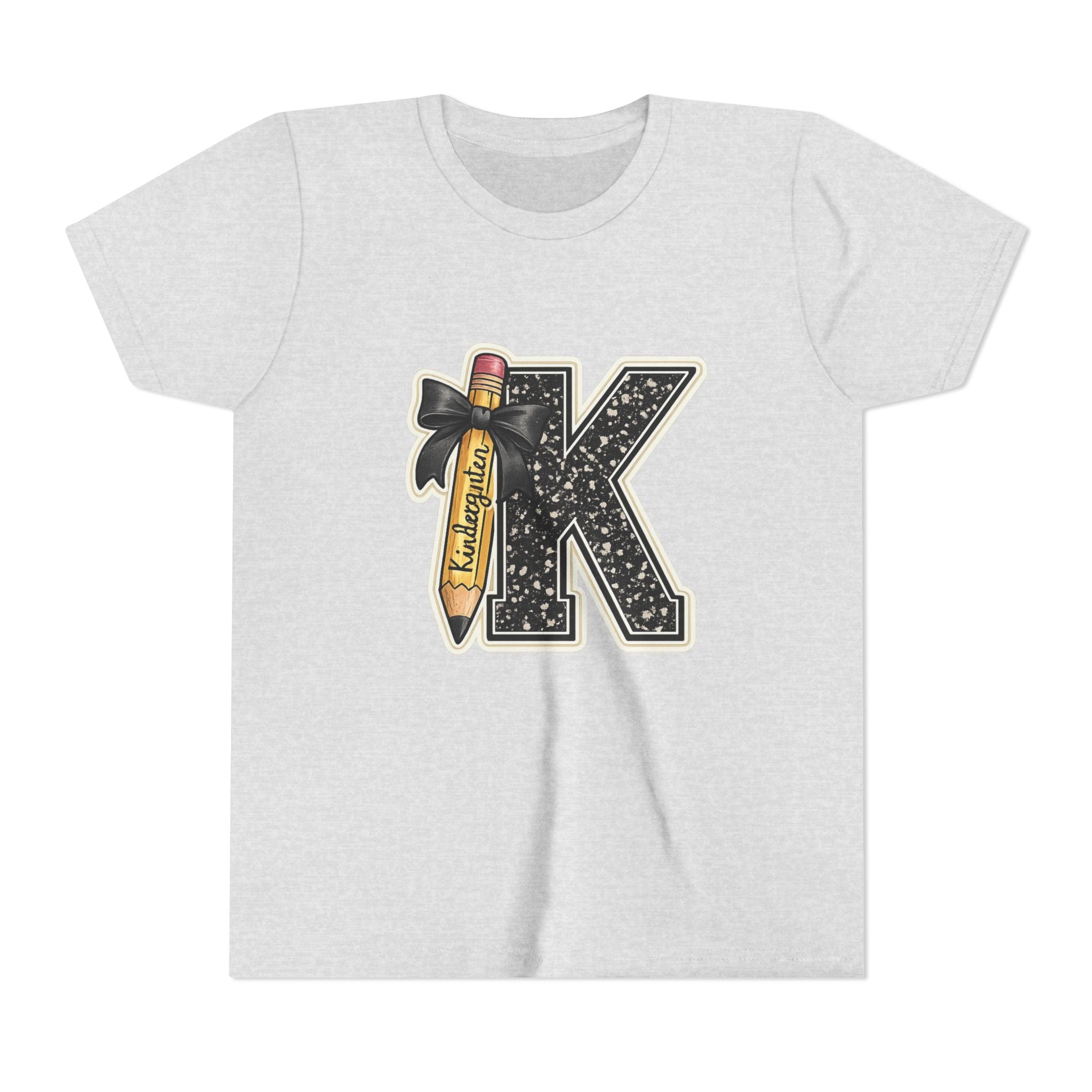 Youth K Monogram Pencil Tee — Kids Initial Letter K School Shirt